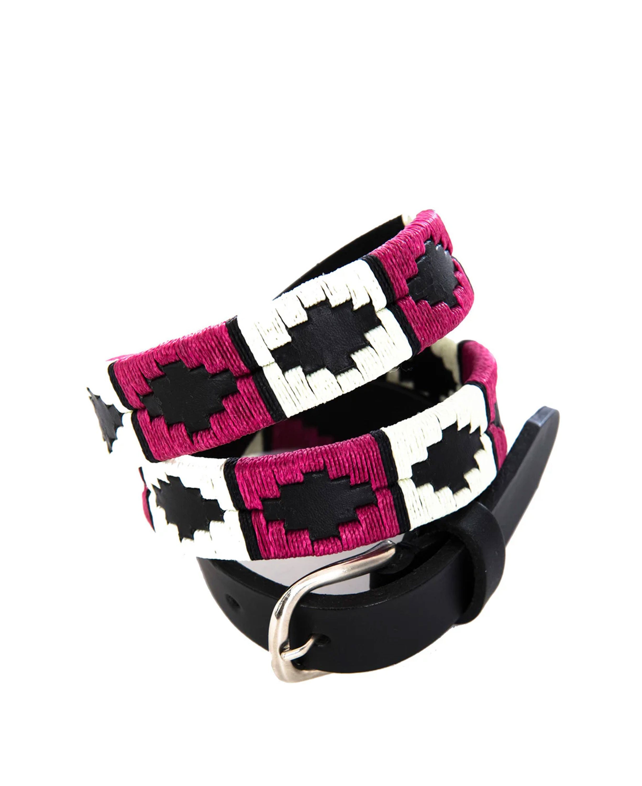 Narrow Polo Belt - Berry/White/Black Stripe