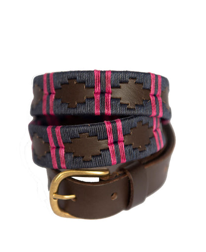 Narrow Polo Belt - Navy/Berry Double Stripe