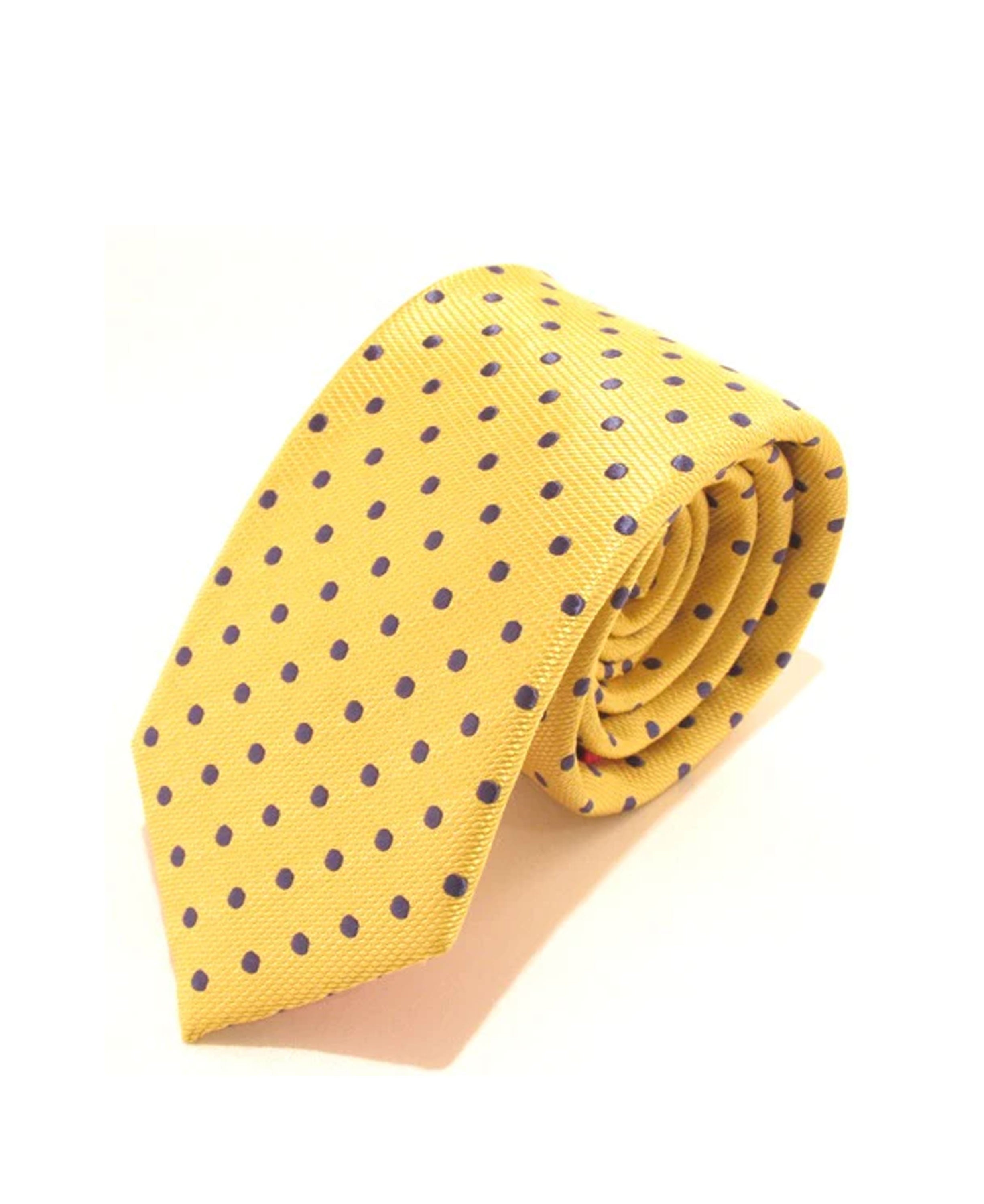 Polka Dot Silk Tie - Gold/Navy Dots