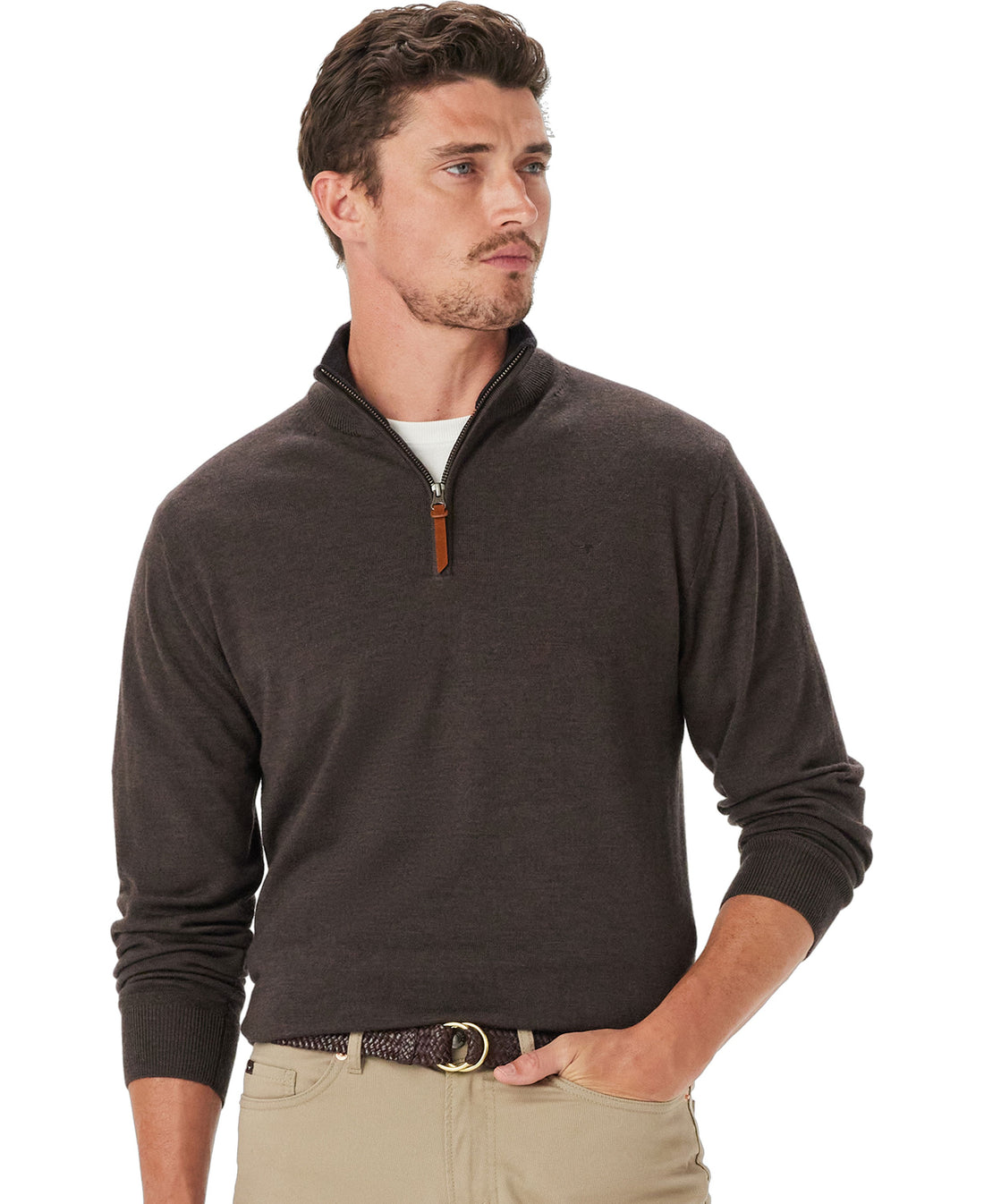 Ernest 1/4 Zip Merino Knit - Chestnut
