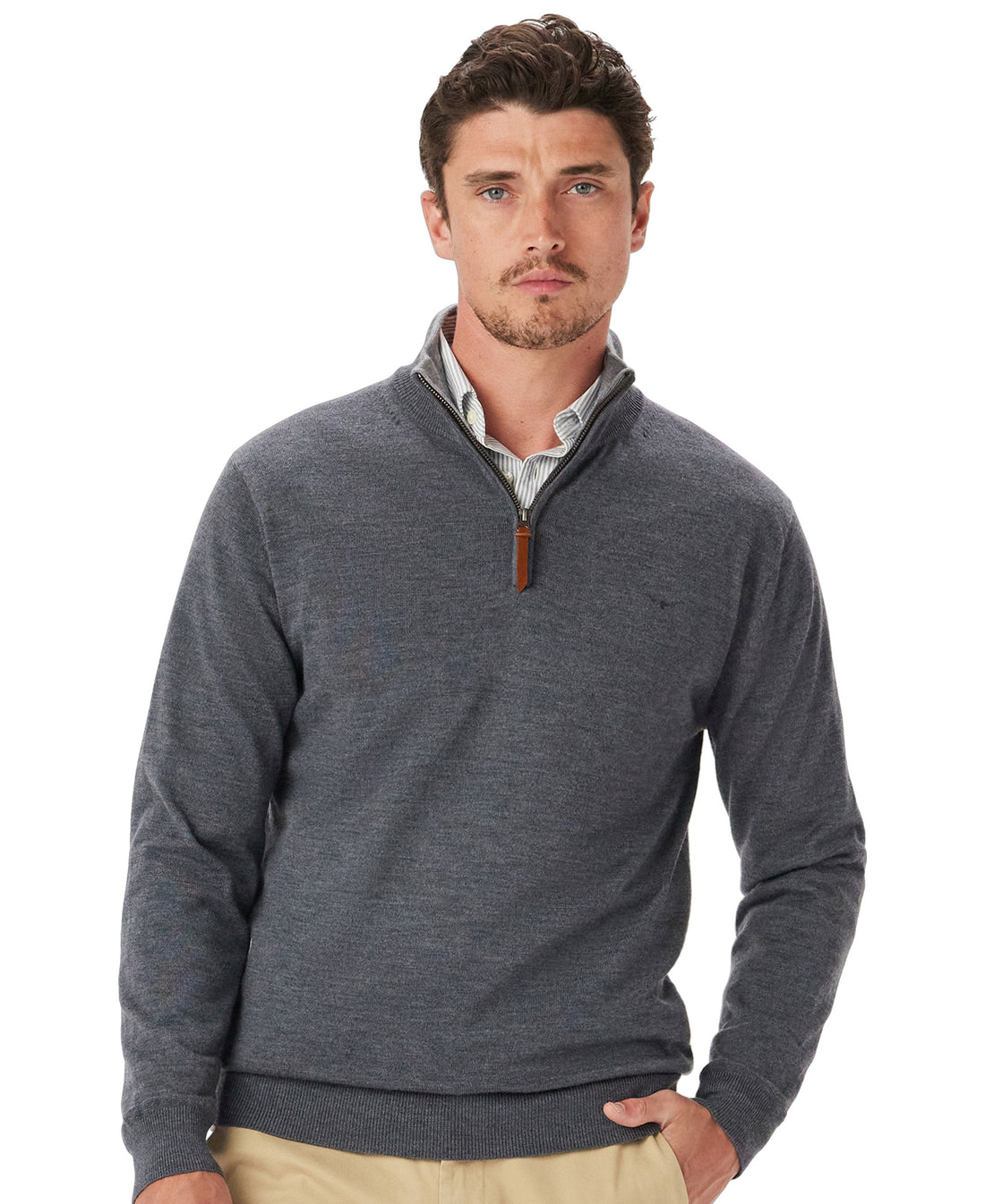 Ernest 1/4 Zip Merino Knit - Sea Mist