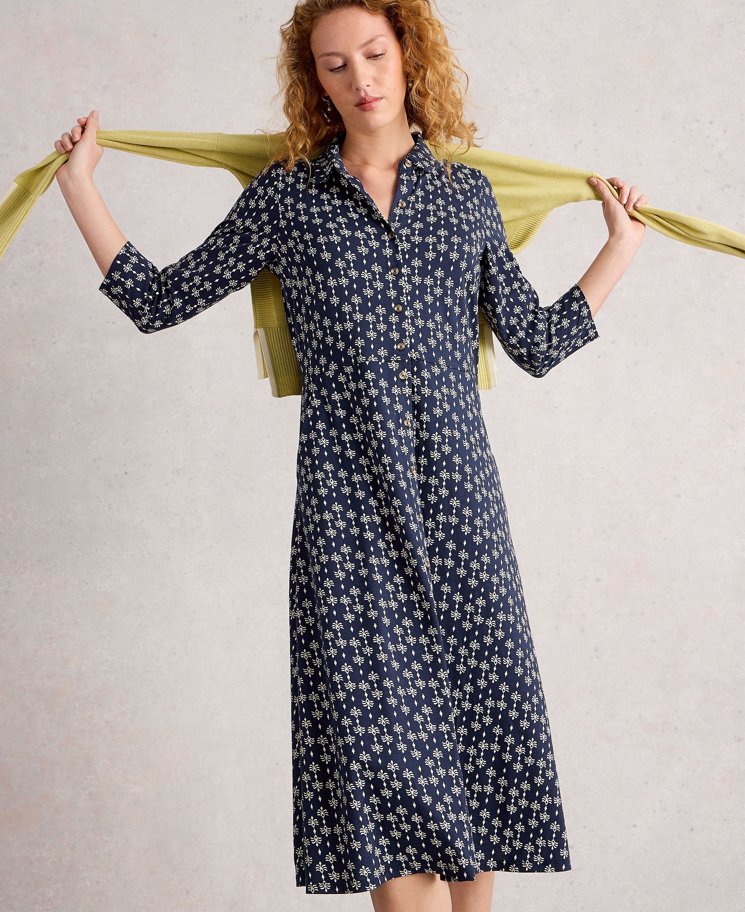 Rua Jersey Shirt Dress - Navy Print
