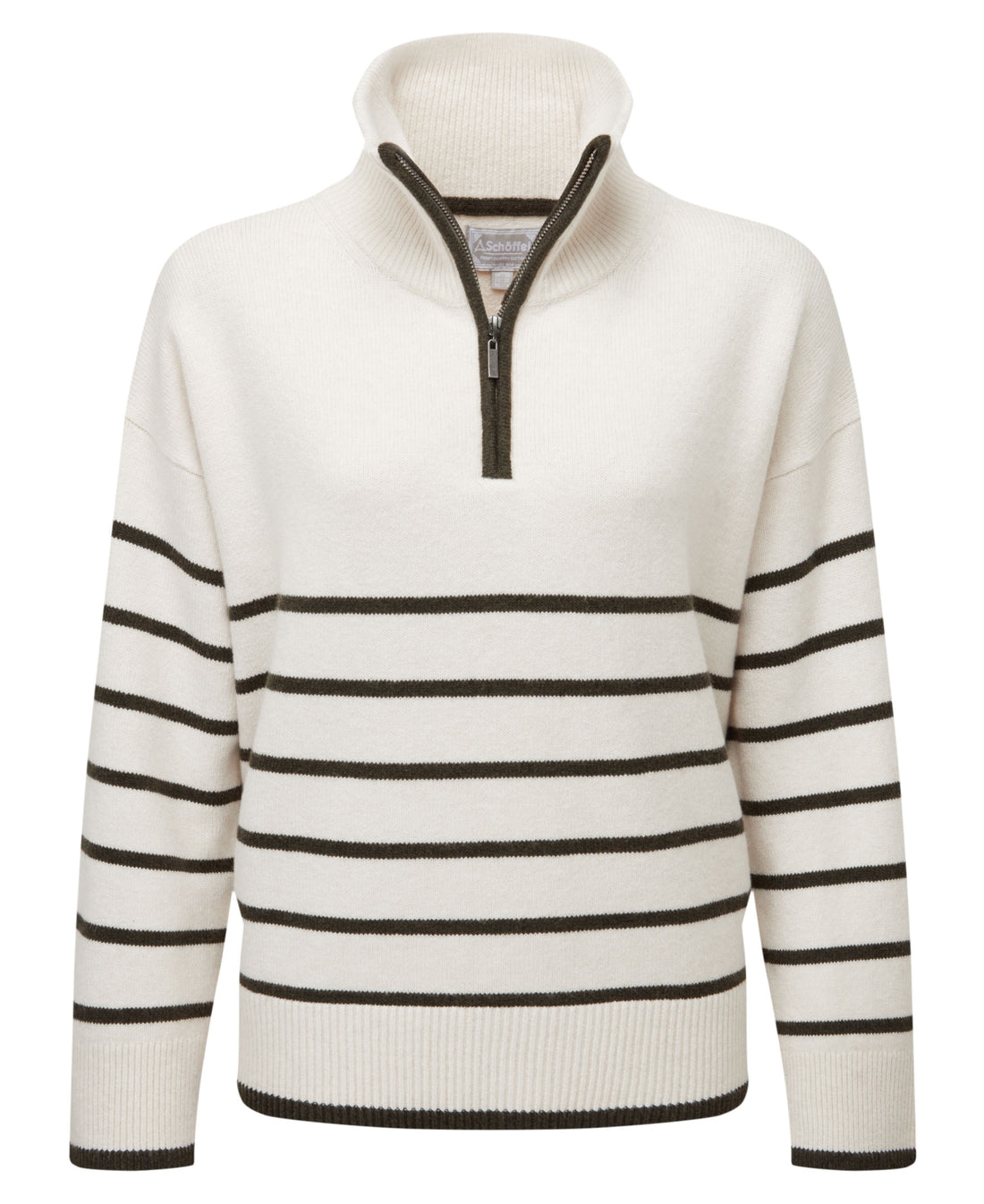 Sandsend 1/4 Zip Jumper - Soft White/Loden