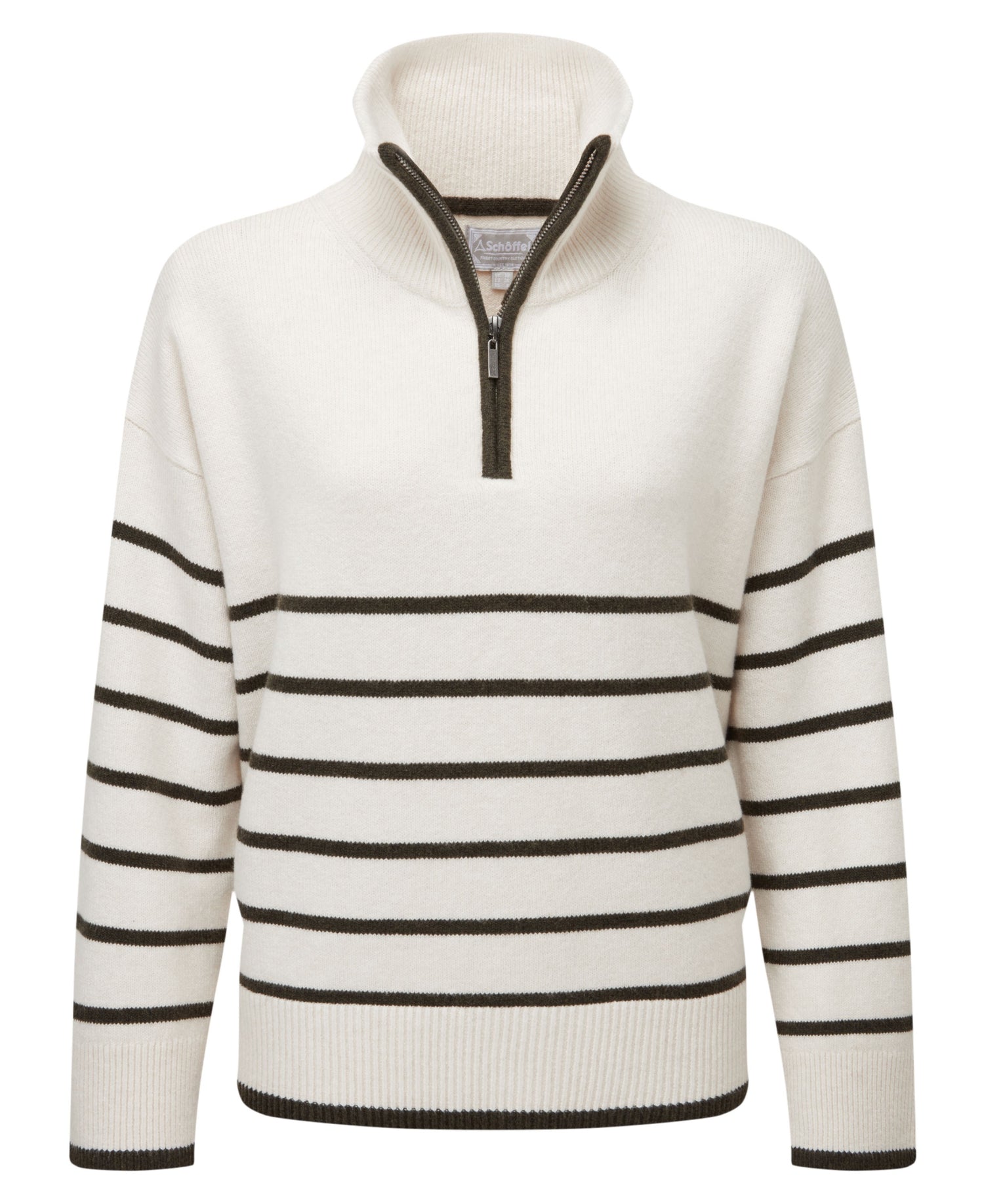 Sandsend 1/4 Zip Jumper - Soft White/Loden