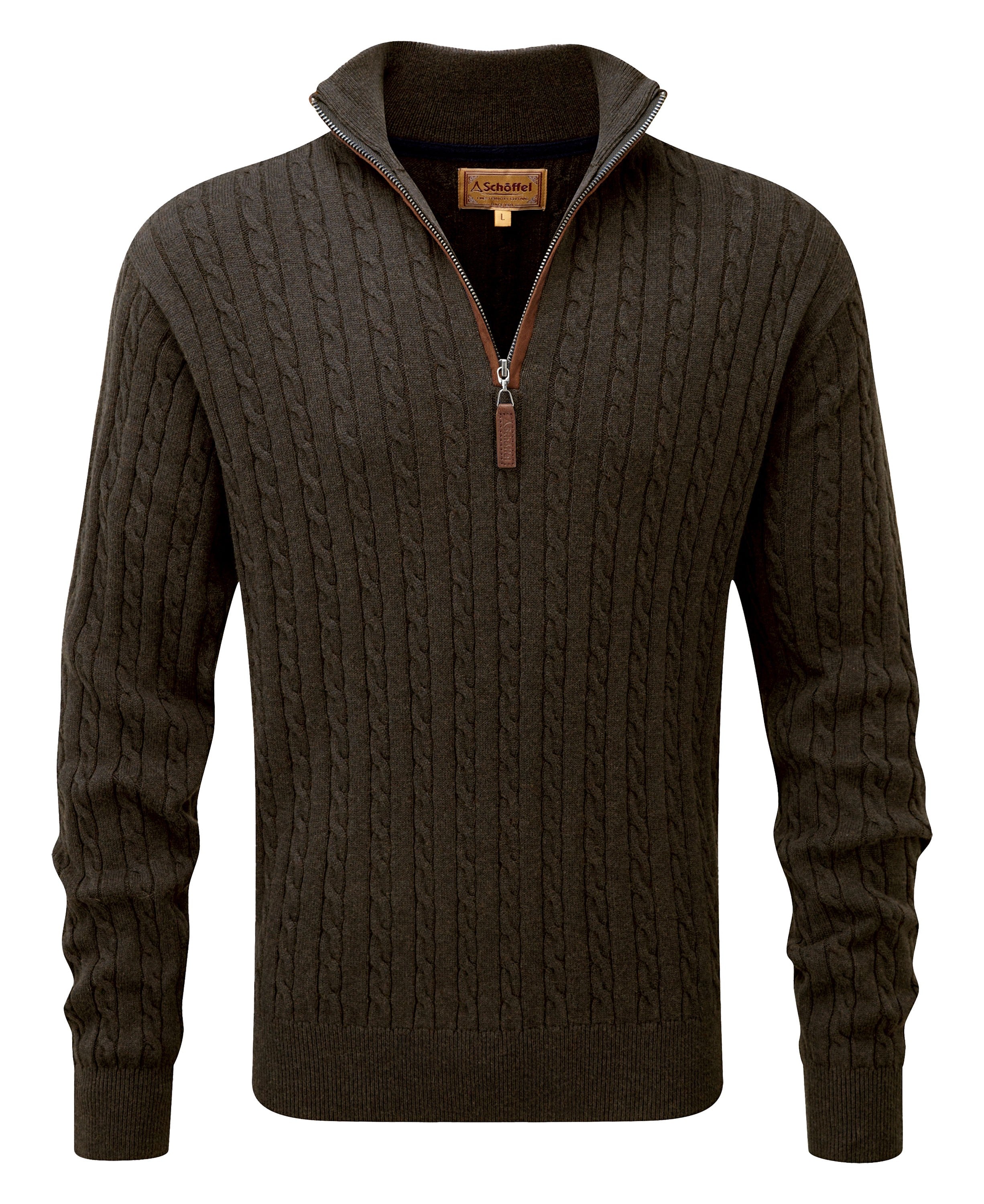 Calton Cotton Cashmere Cable Quarter Zip Jumper - Loden Green