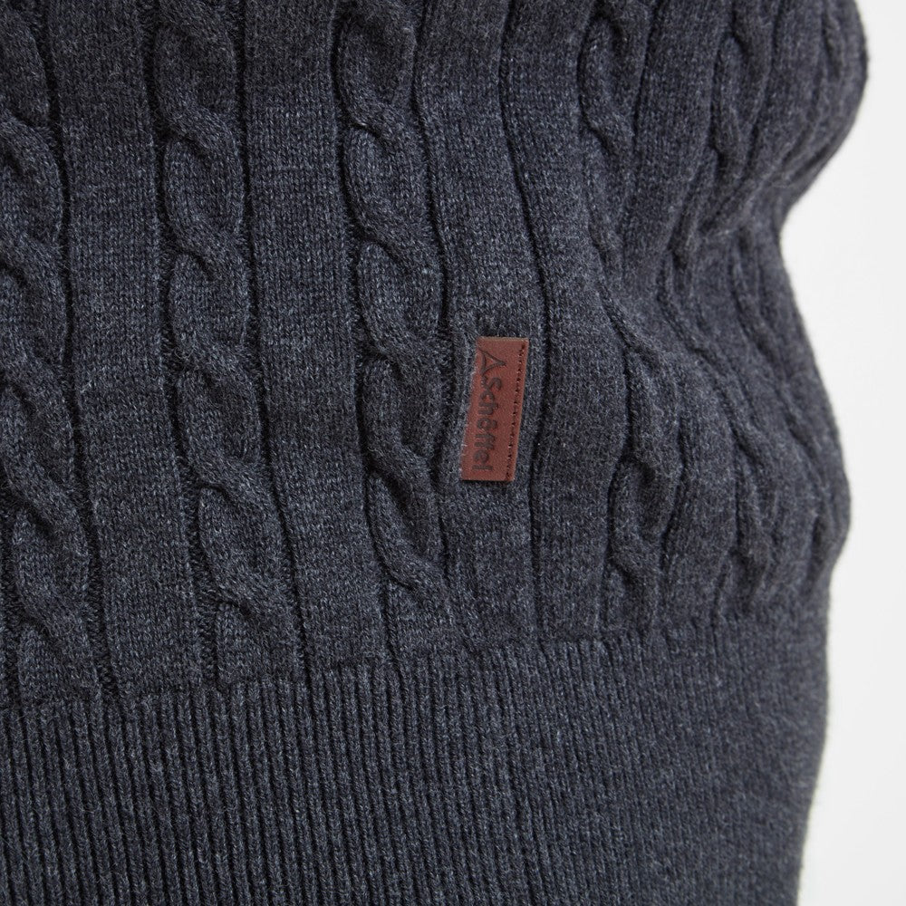 Cotton Cashmere 1/4 Zip Cable Knit Jumper - Charcoal