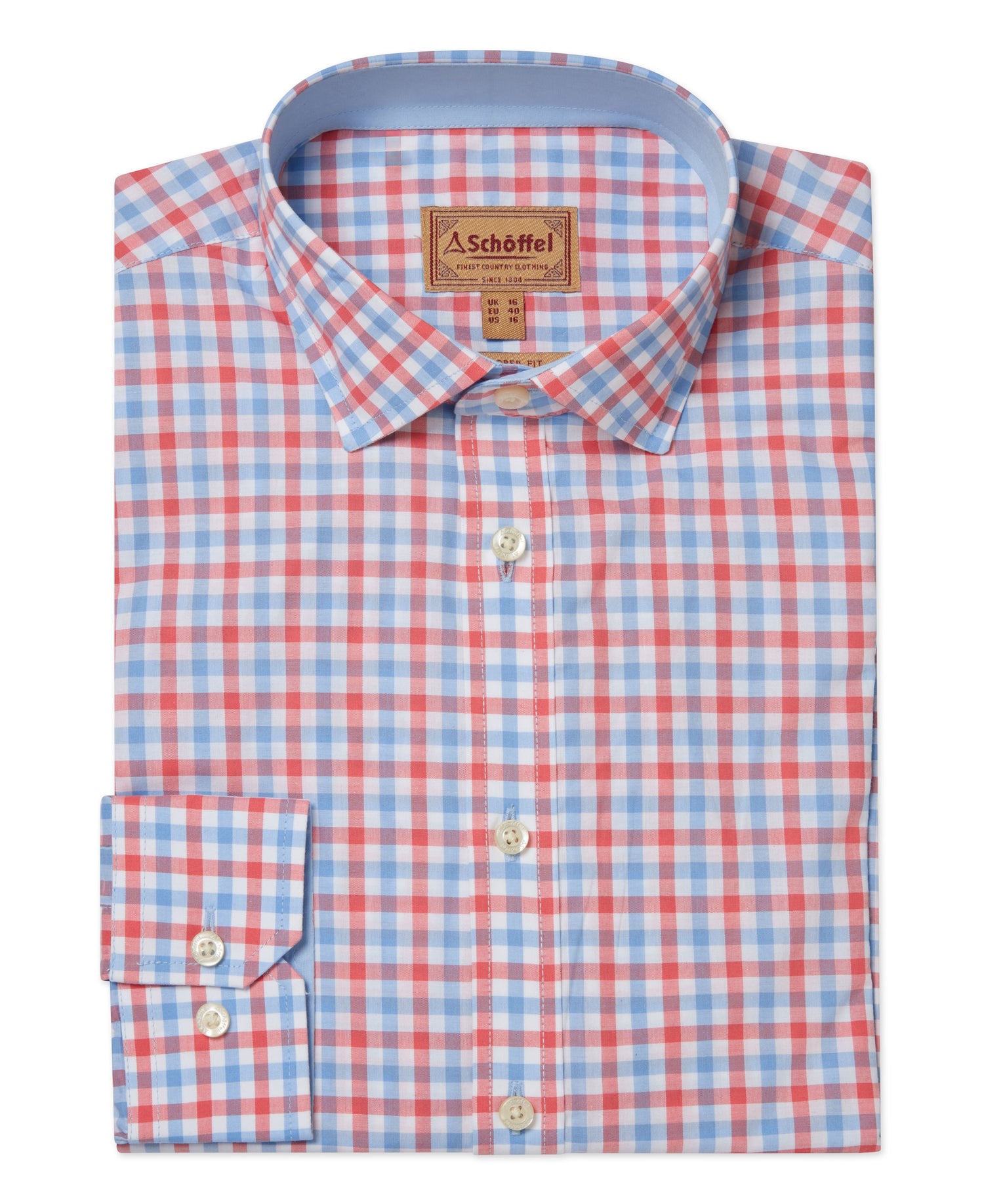 Hebden Tailored Shirt - Sun Coral/Sky Blue Check