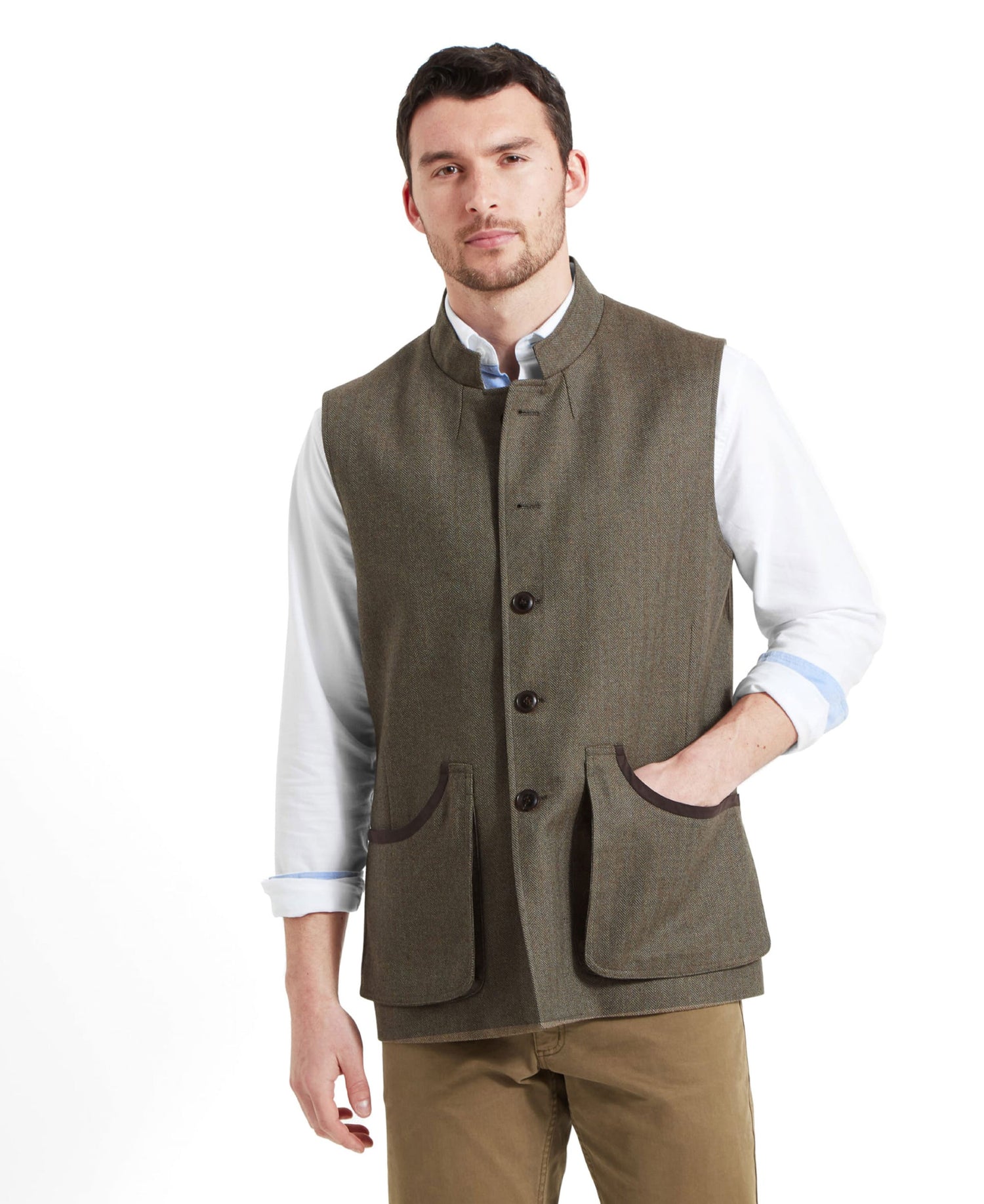 Holcot Tweed Waistcoat - Loden Green Herringbone Tweed