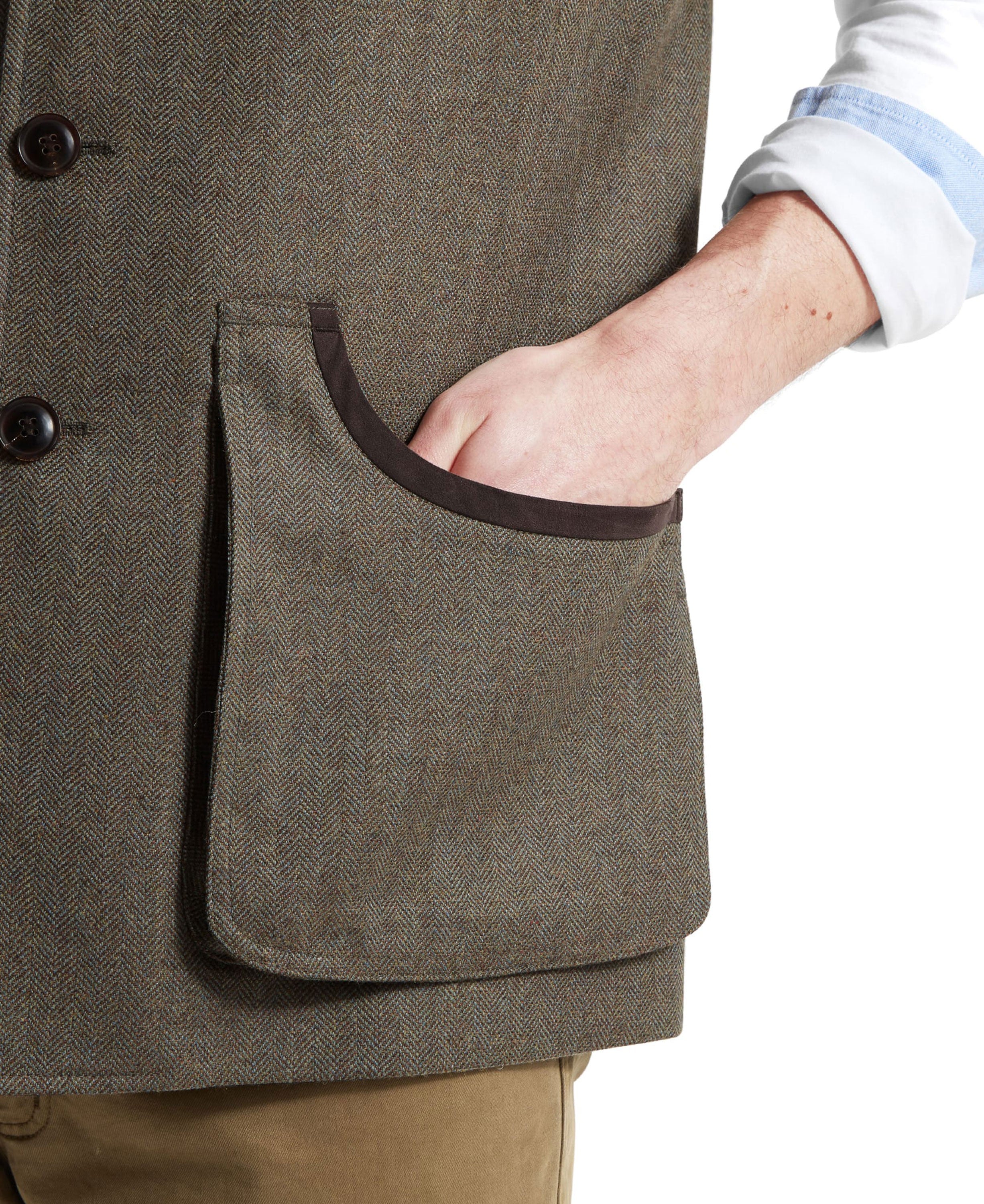 Holcot Tweed Waistcoat - Loden Green Herringbone Tweed