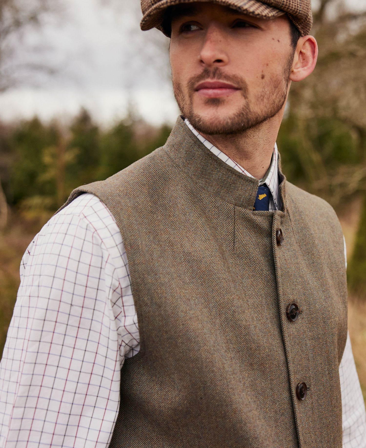 Holcot Tweed Waistcoat - Loden Green Herringbone Tweed