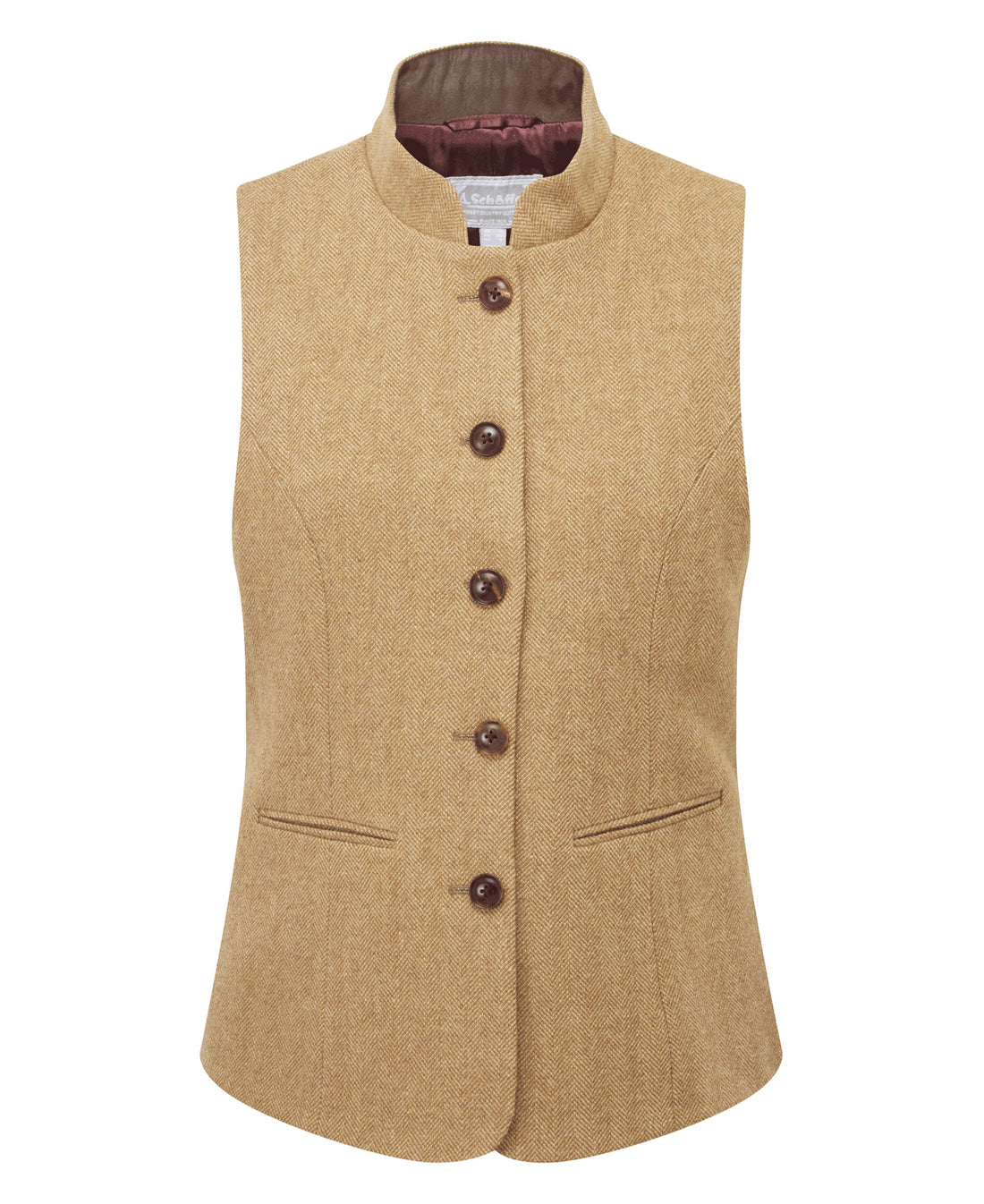 Millport Tweed Nehru Waistcoat - Oak Herringbone Tweed