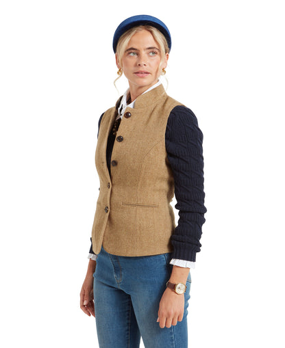 Millport Tweed Nehru Waistcoat - Oak Herringbone Tweed