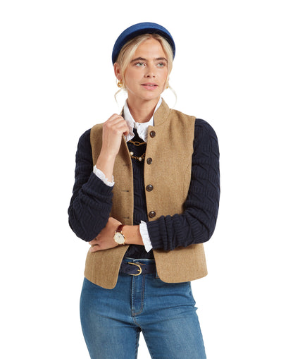 Millport Tweed Nehru Waistcoat - Oak Herringbone Tweed