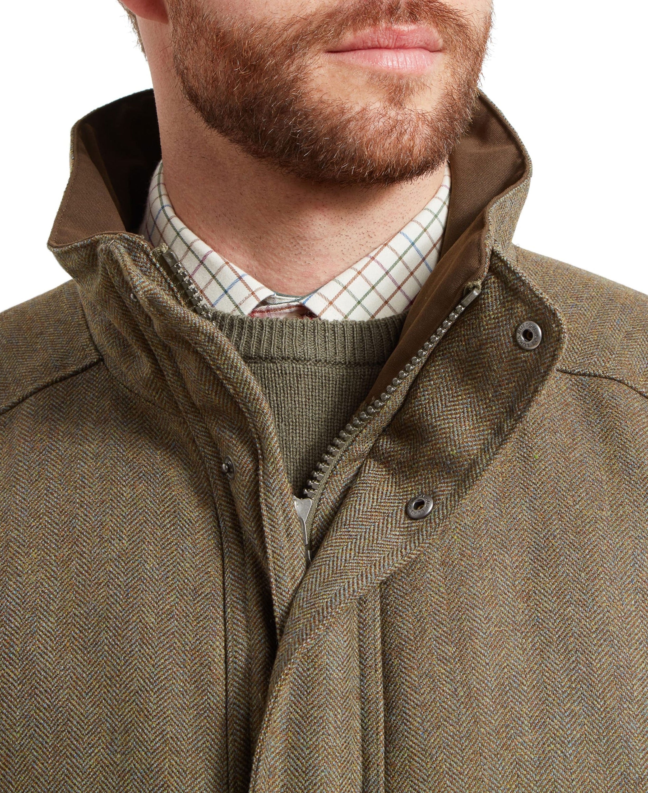 Ptarmigan Tweed Classic Coat - Loden Green Herringbone Tweed