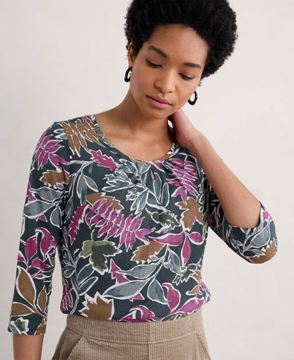 3/4 Sleeve Appletree Top - Inked Foliage Onyx