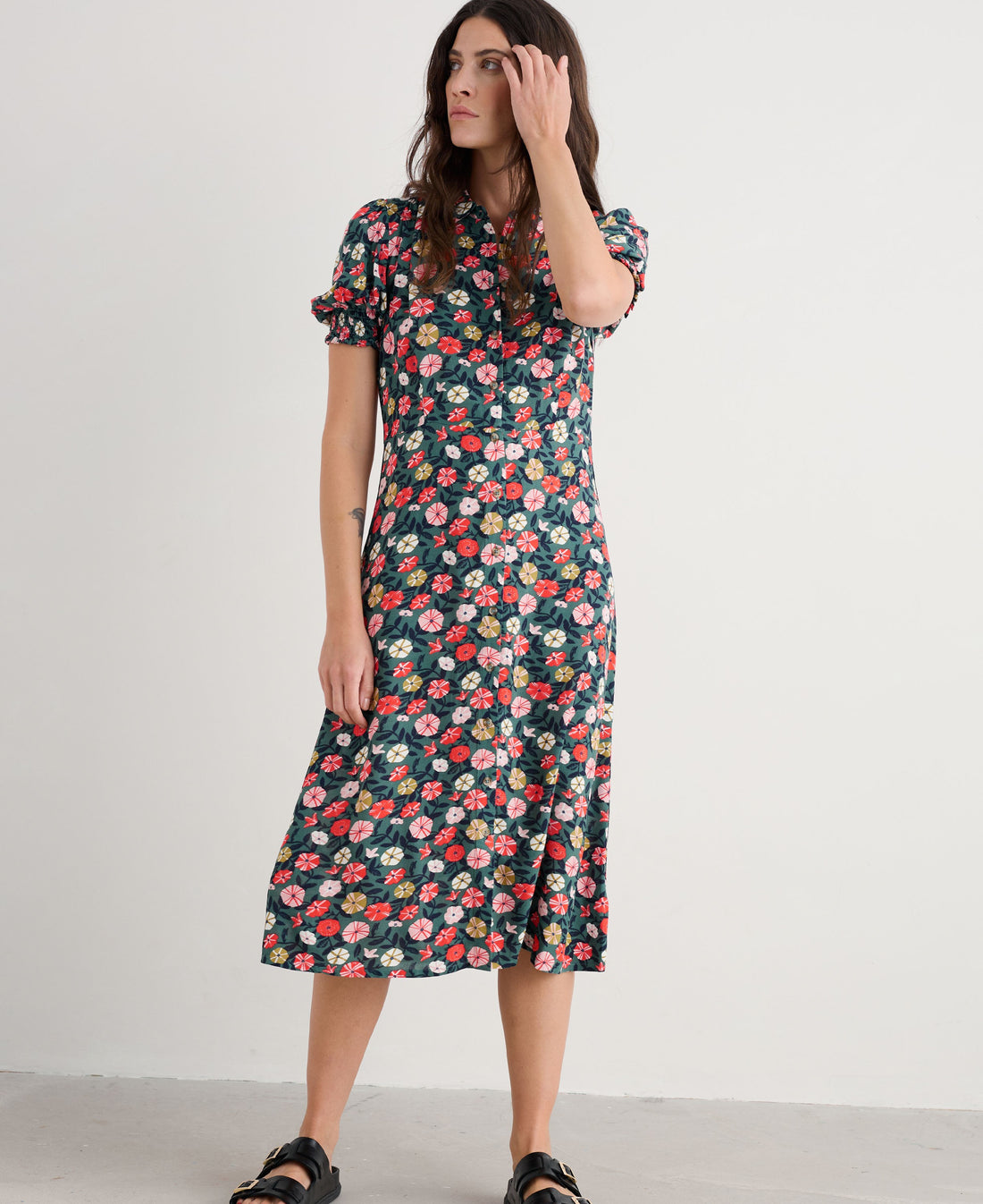 Bridget Midi Tea Dress - Winding Petunias Grove
