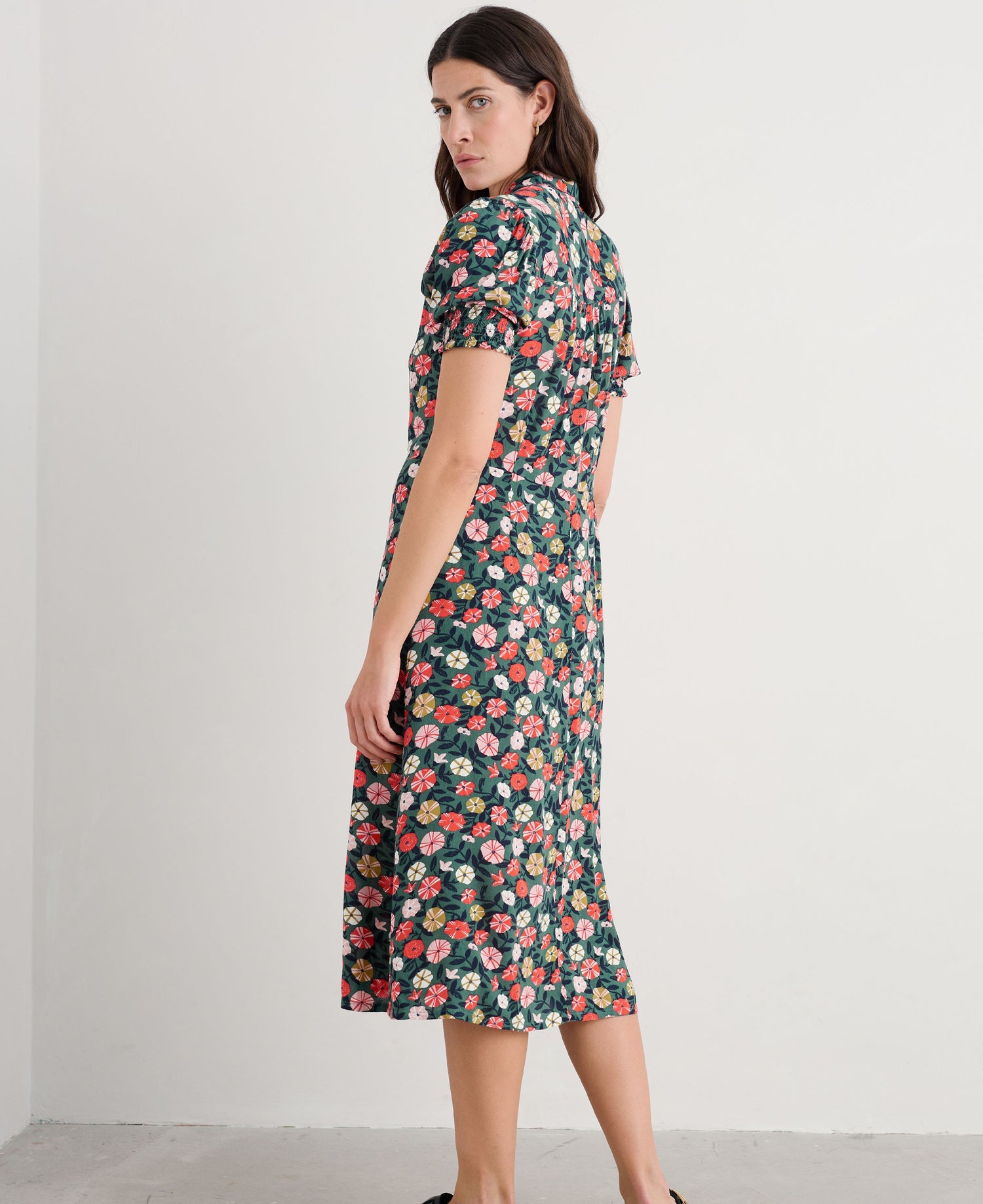 Bridget Midi Tea Dress - Winding Petunias Grove