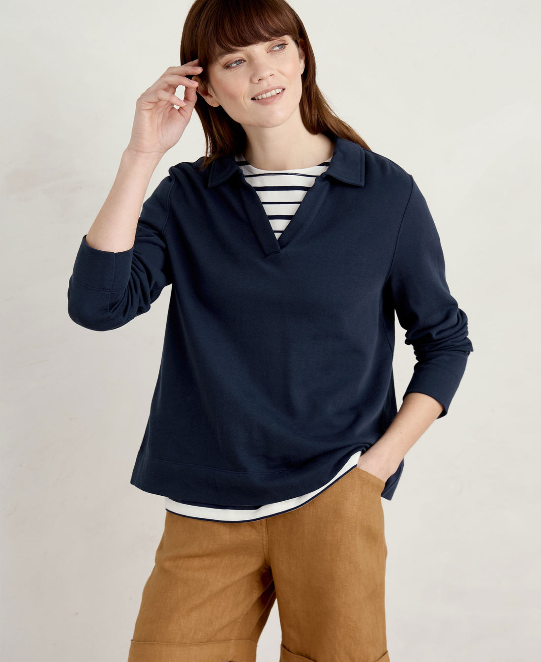 Clear Wing V-Neck Collared Sweatshirt - Maritime