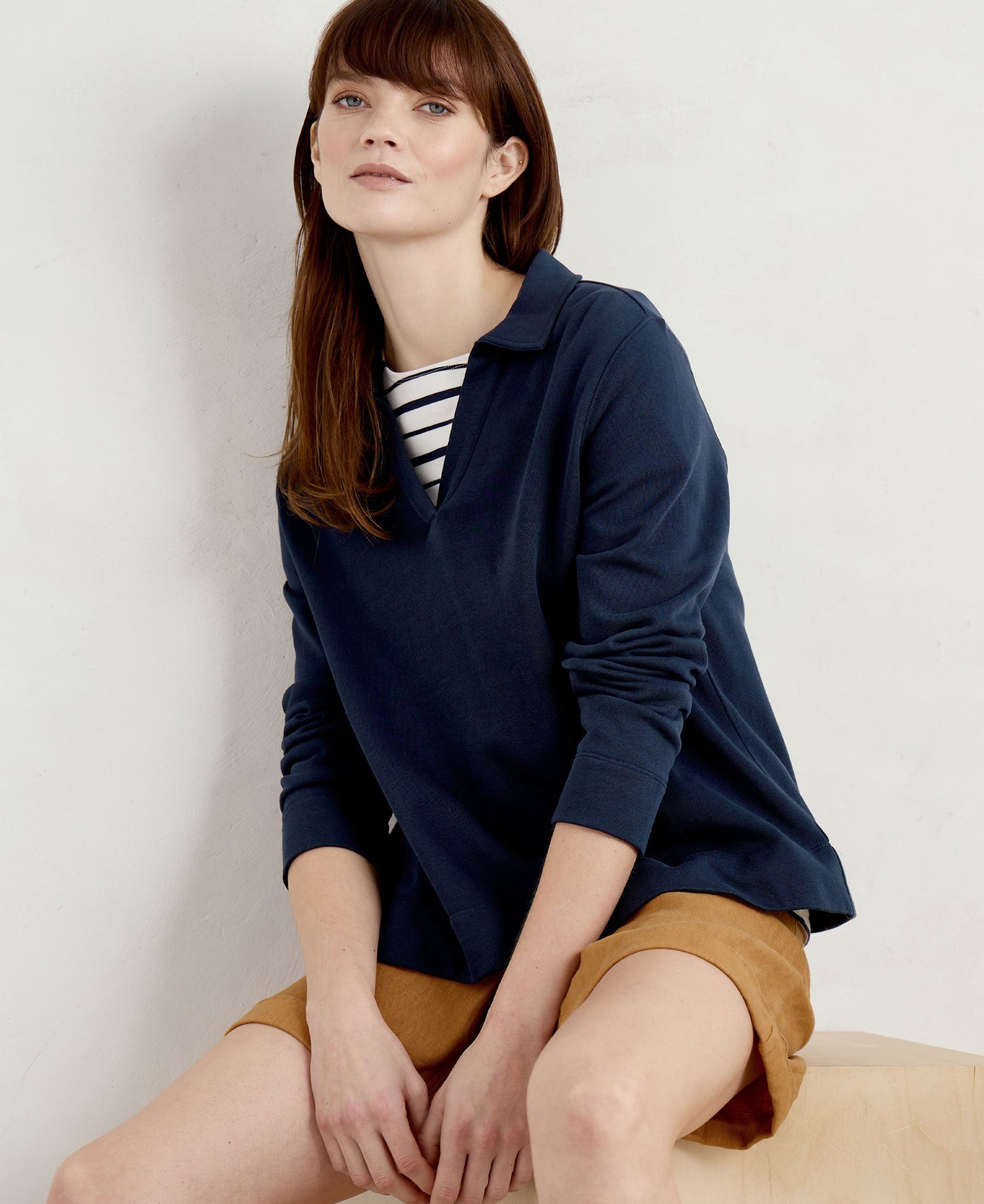 Clear Wing V-Neck Collared Sweatshirt - Maritime