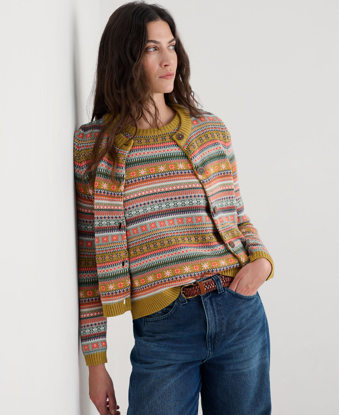 Cove Cottage Fair Isle Cardigan - Carved Relief Pear Multi