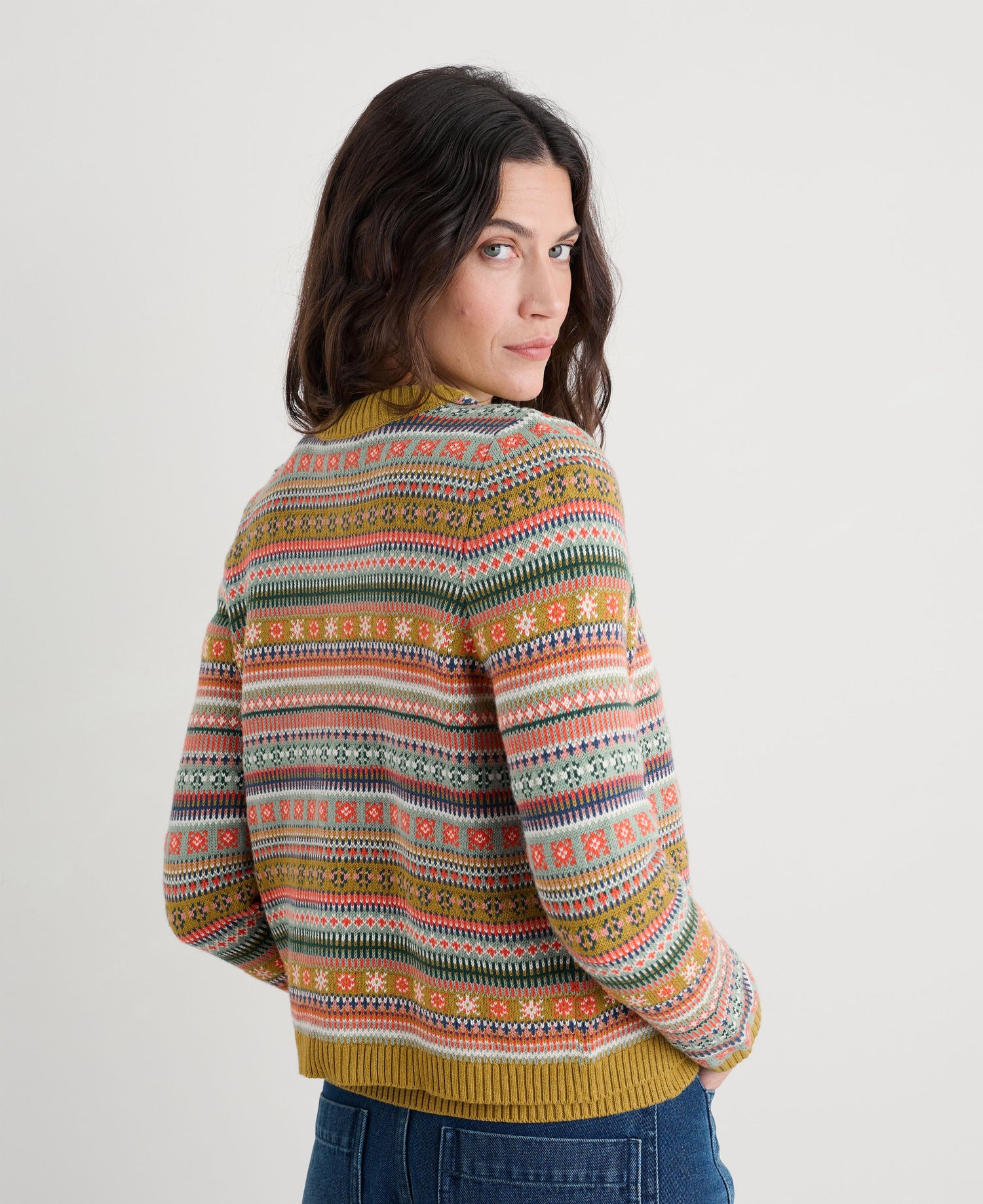 Cove Cottage Fair Isle Cardigan - Carved Relief Pear Multi