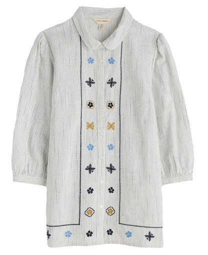 Hope Cottage Embroidered Blouse - Simplicity Stripe Chalk Maritime