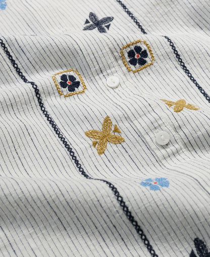 Hope Cottage Embroidered Blouse - Simplicity Stripe Chalk Maritime
