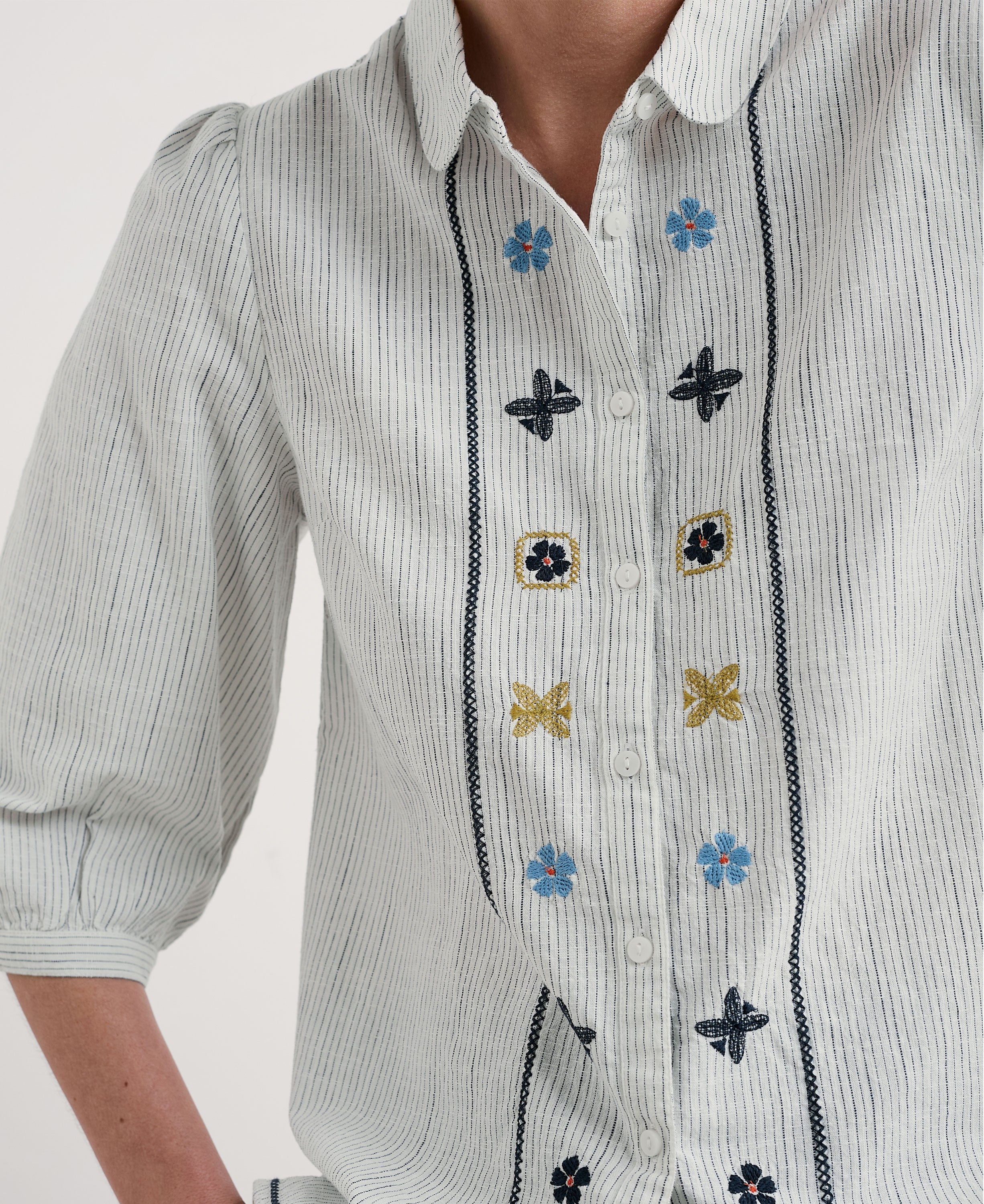 Hope Cottage Embroidered Blouse - Simplicity Stripe Chalk Maritime
