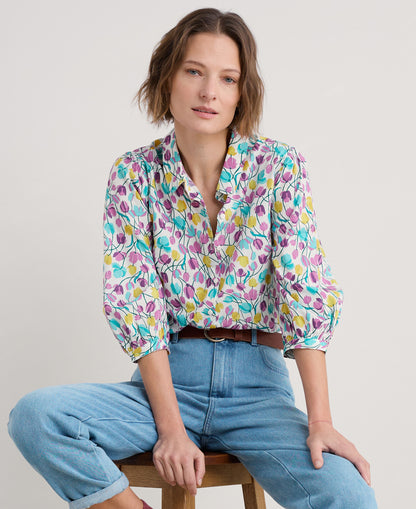 Hope Cottage Organic Cotton Blouse - Spring Tulips Chalk