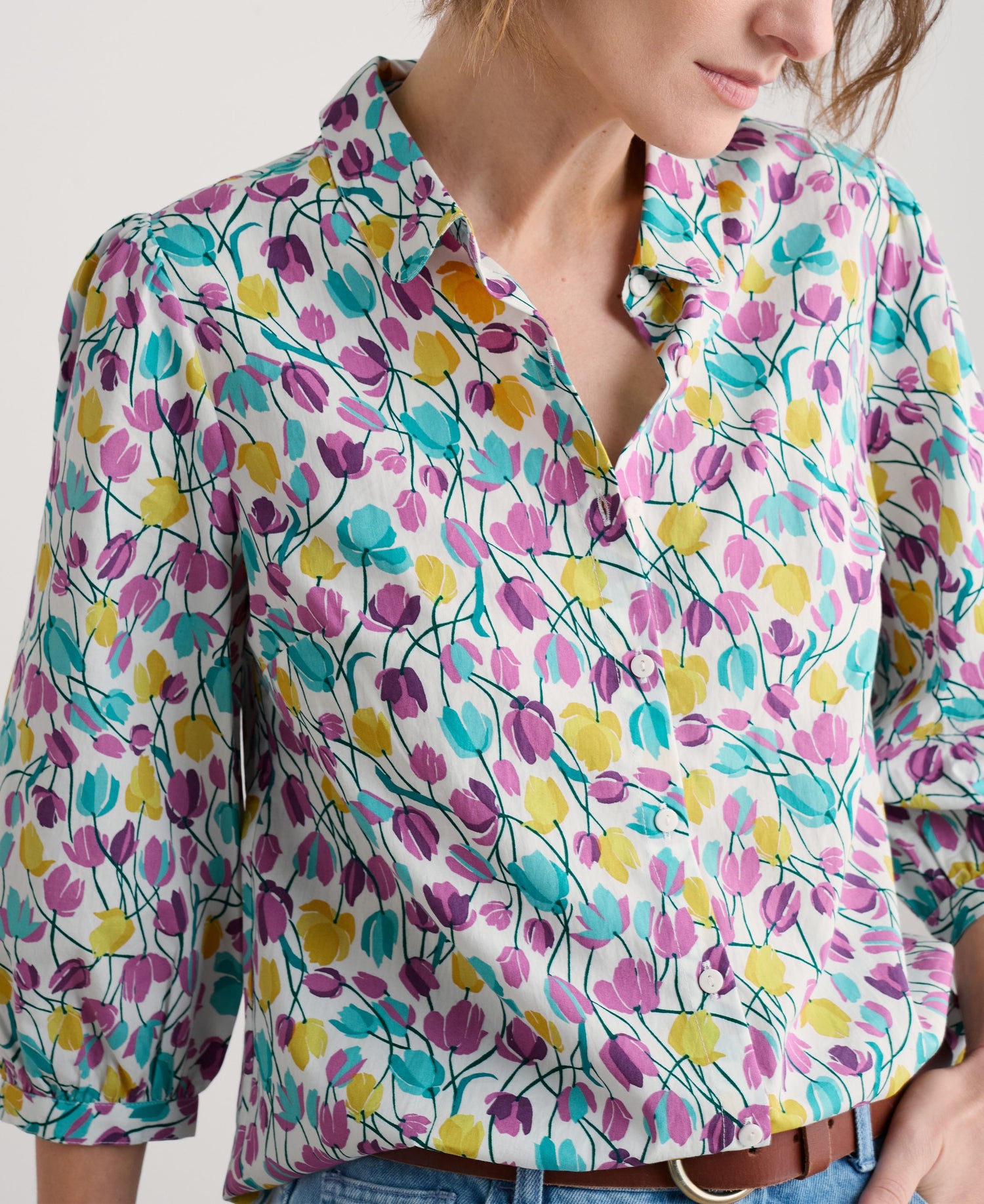 Hope Cottage Organic Cotton Blouse - Spring Tulips Chalk