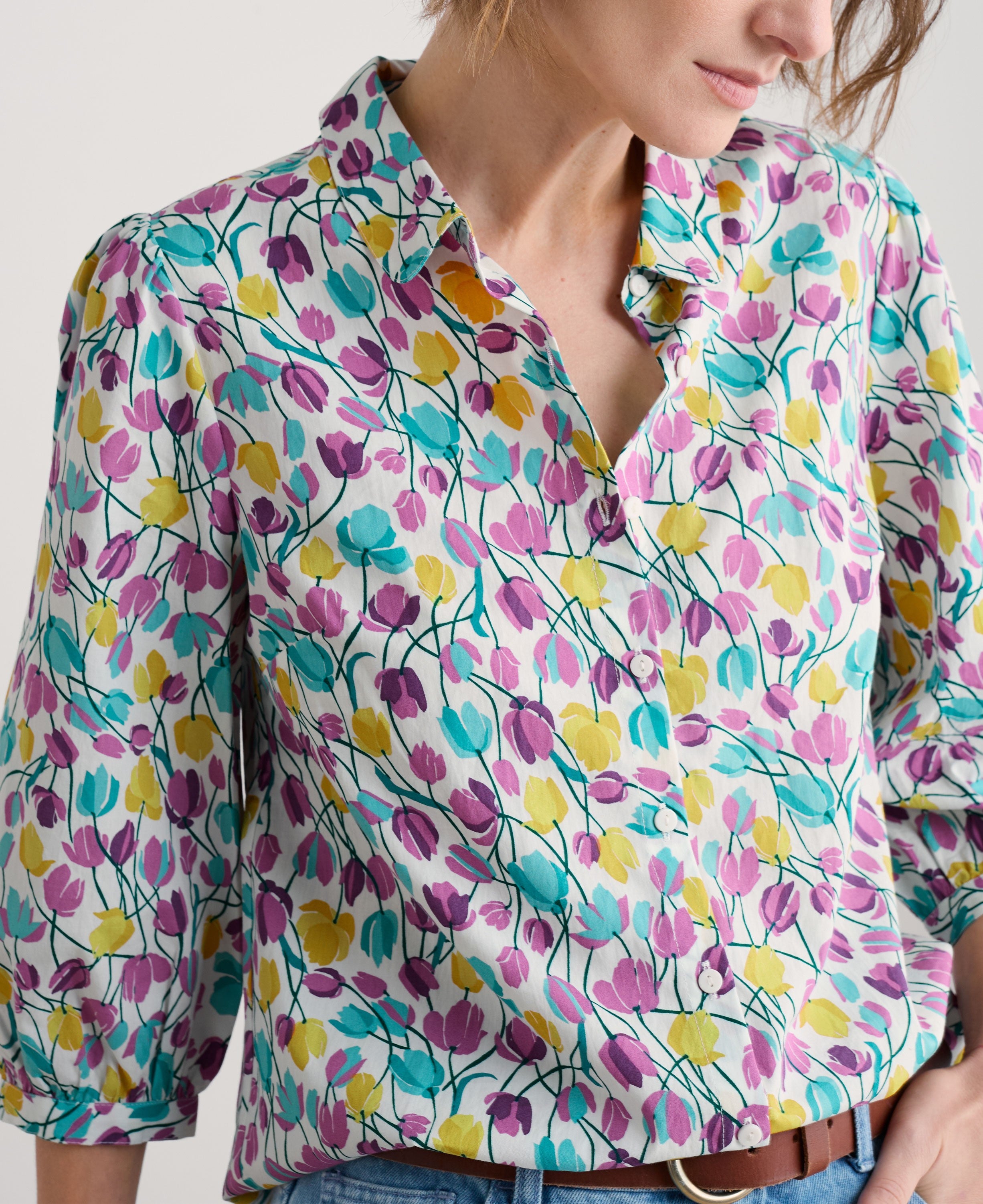 Hope Cottage Organic Cotton Blouse - Spring Tulips Chalk