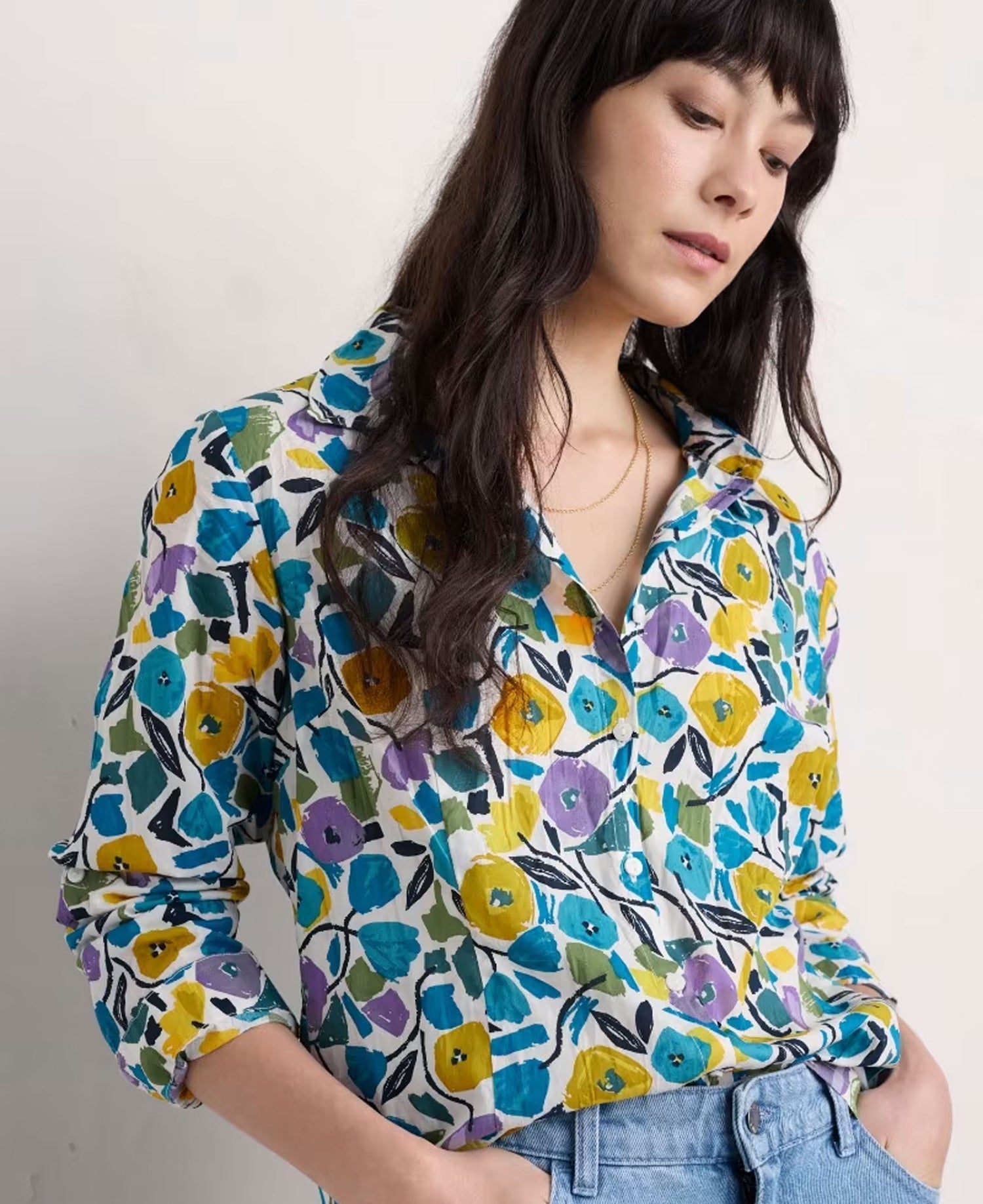 Larissa Shirt - Zennor Blooms Chalk