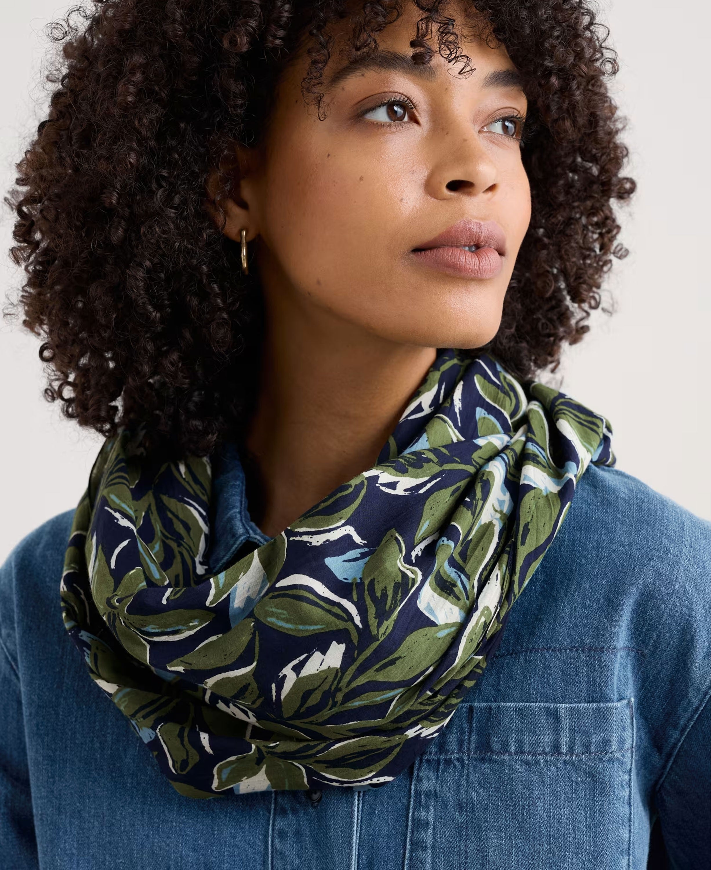 New Everyday Circle Scarf - Tonal Leaves Maritime