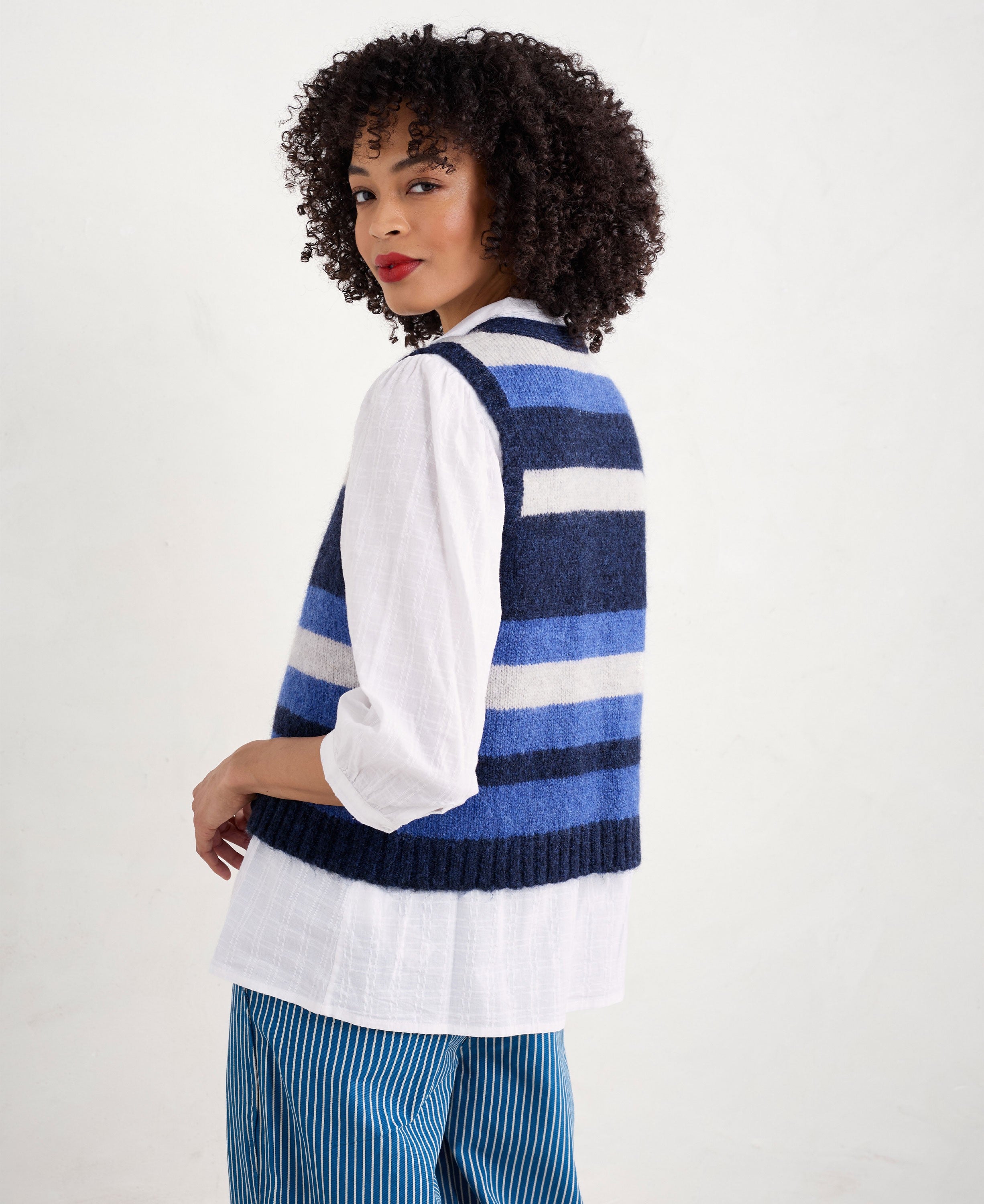 Painter Striped Button-Down Vest - Carvannel Ink Mix