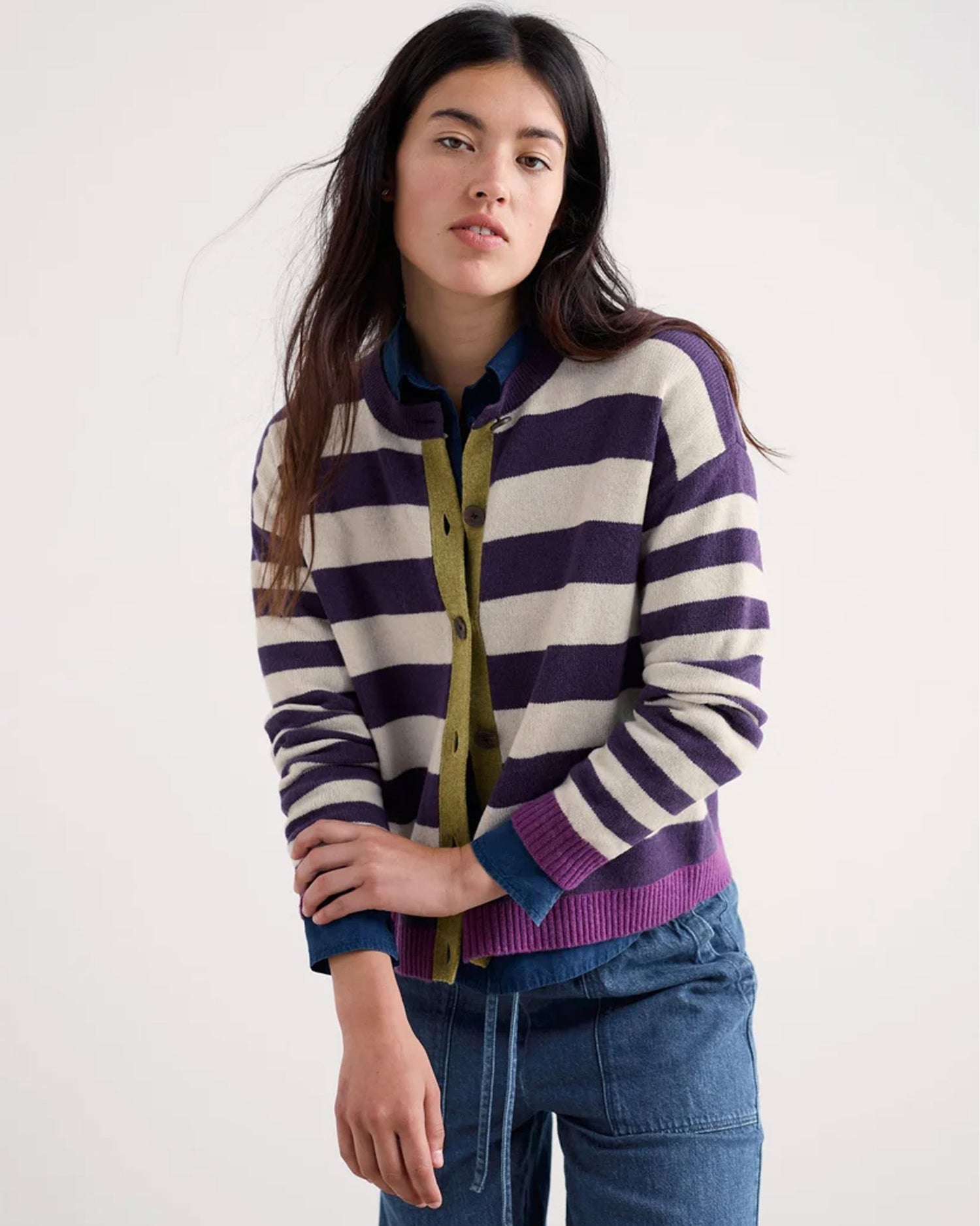 Pinwell Cardigan - Bright Shape Dark Violet Mix