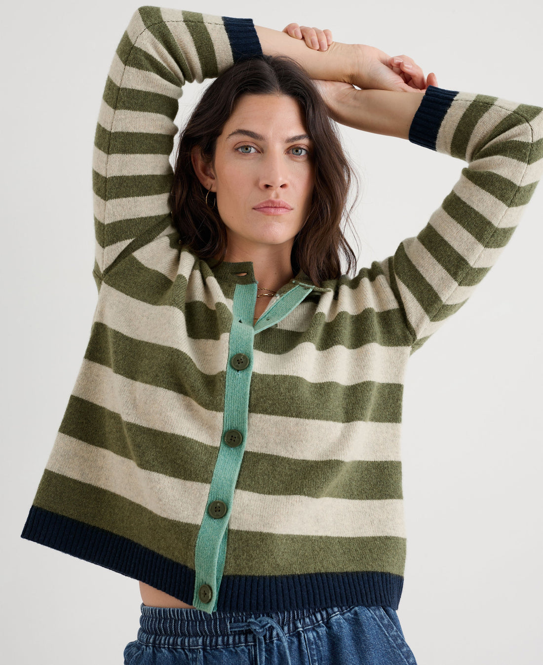 Pinwell Striped Cardigan - Bright Shape Light Olive Mix