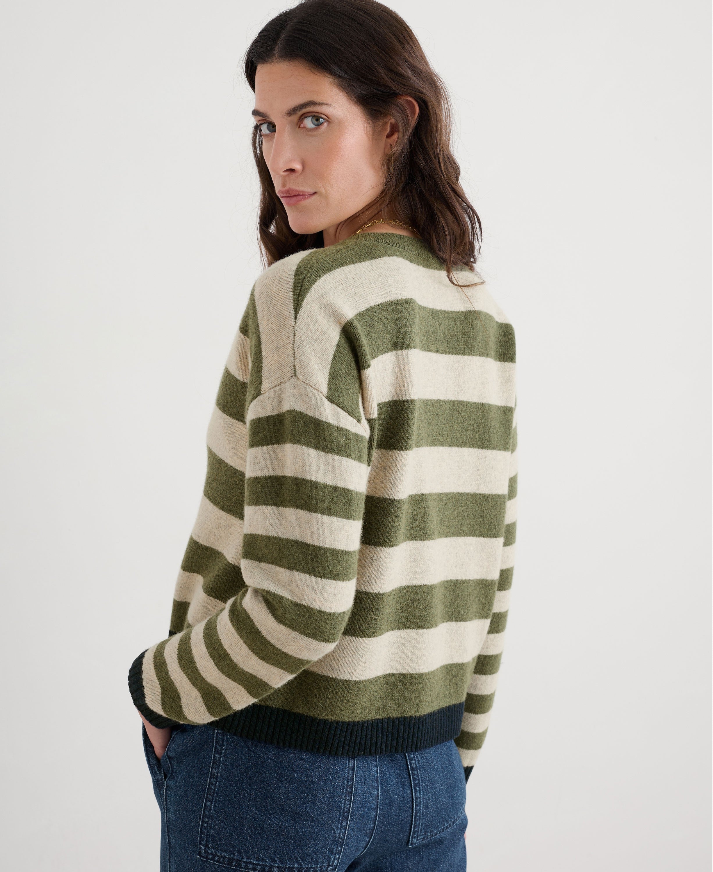 Pinwell Striped Cardigan - Bright Shape Light Olive Mix