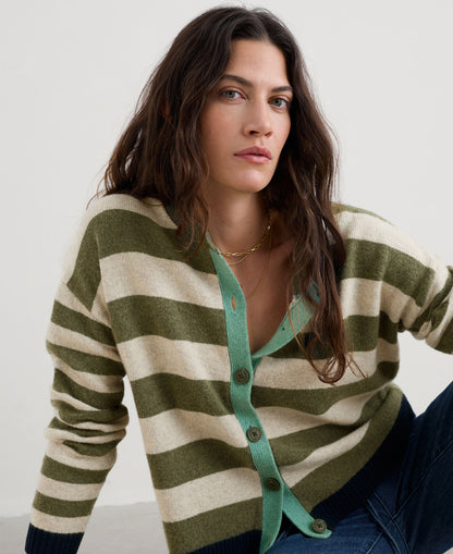 Pinwell Striped Cardigan - Bright Shape Light Olive Mix