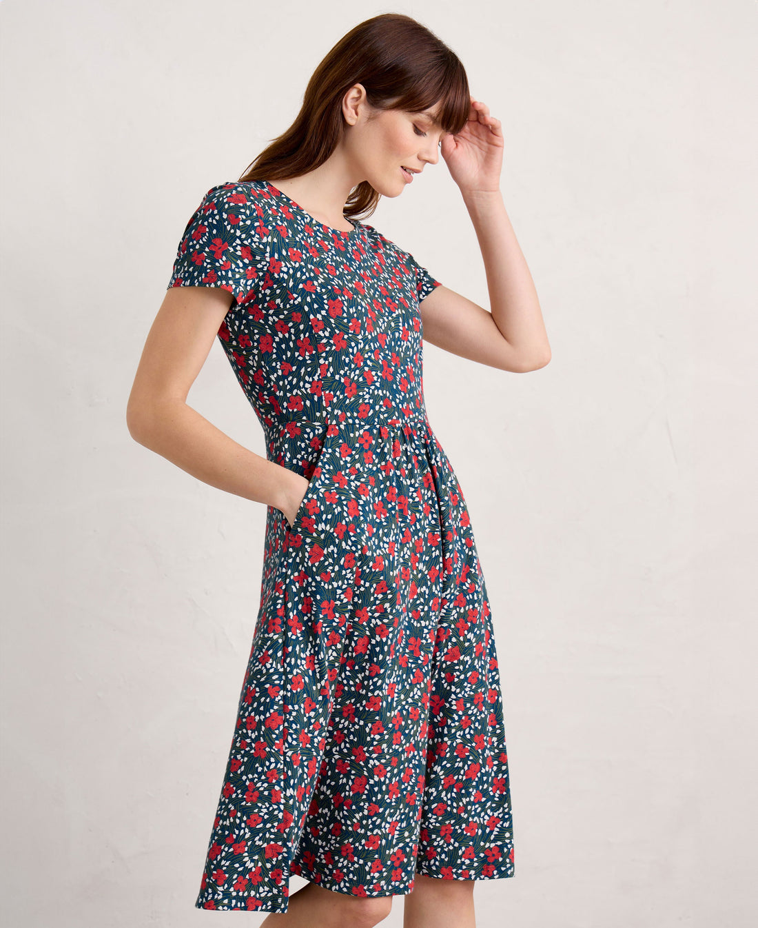 Short Sleeve April Dress - Reed Flower Raincloud