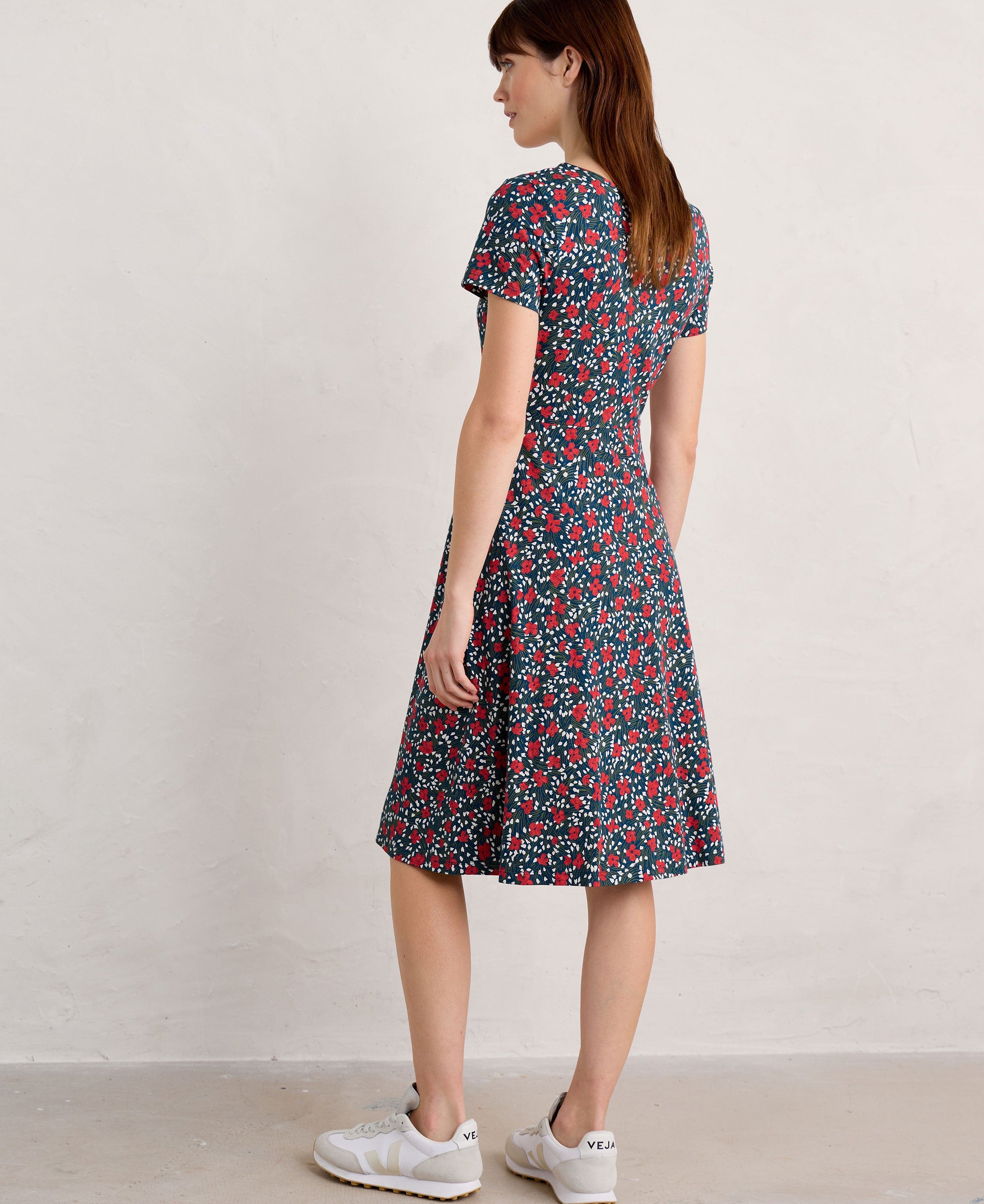 Short Sleeve April Dress - Reed Flower Raincloud
