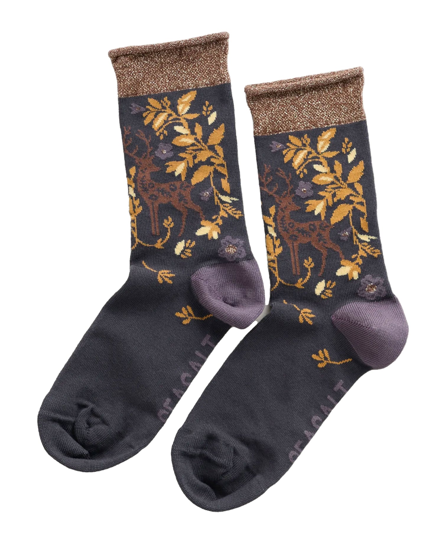 Snowy Scenes Socks - Lace Deer Bitter Cocoa