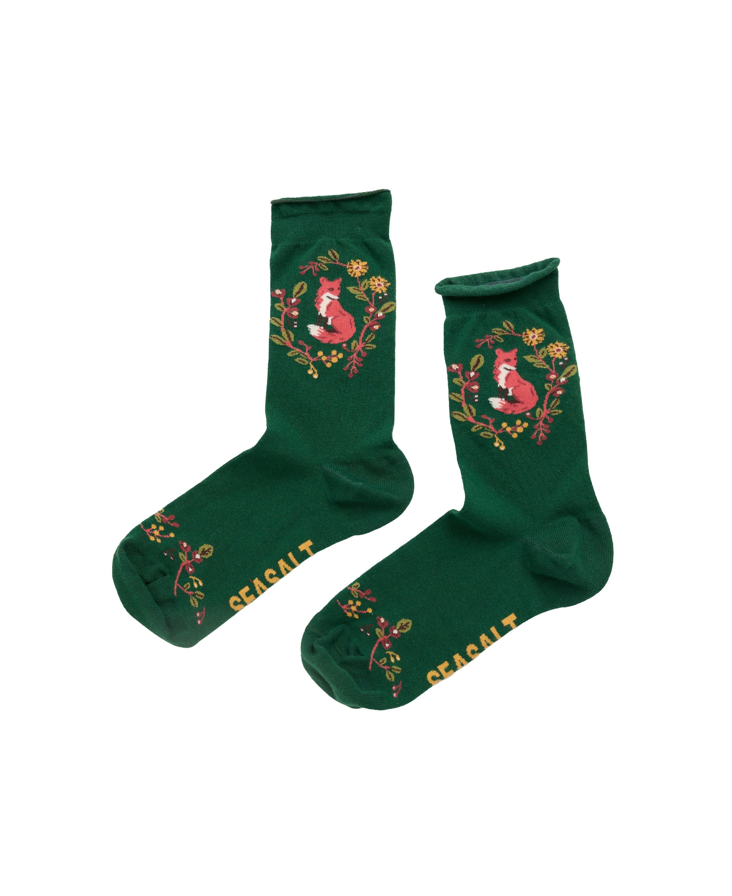 Womens Arty Socks - Fox Wreath Evergreen
