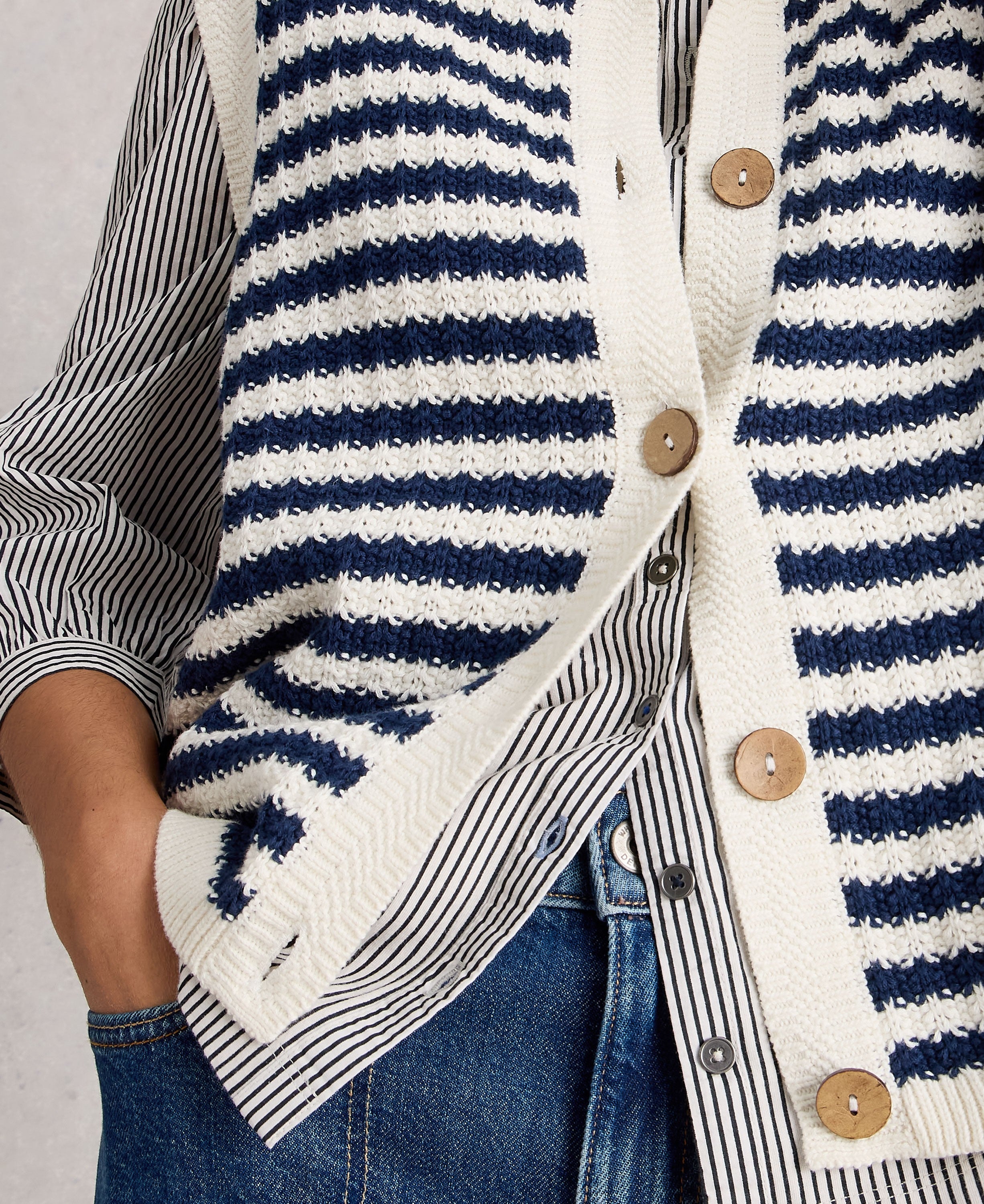 Sienna Stripe Button Tank - Navy Multi