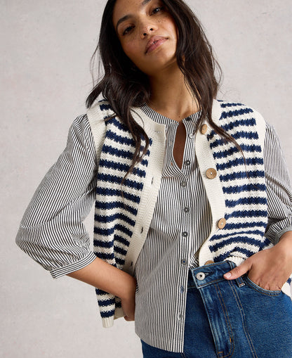 Sienna Stripe Button Tank - Navy Multi