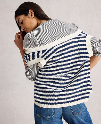 Sienna Stripe Button Tank - Navy Multi