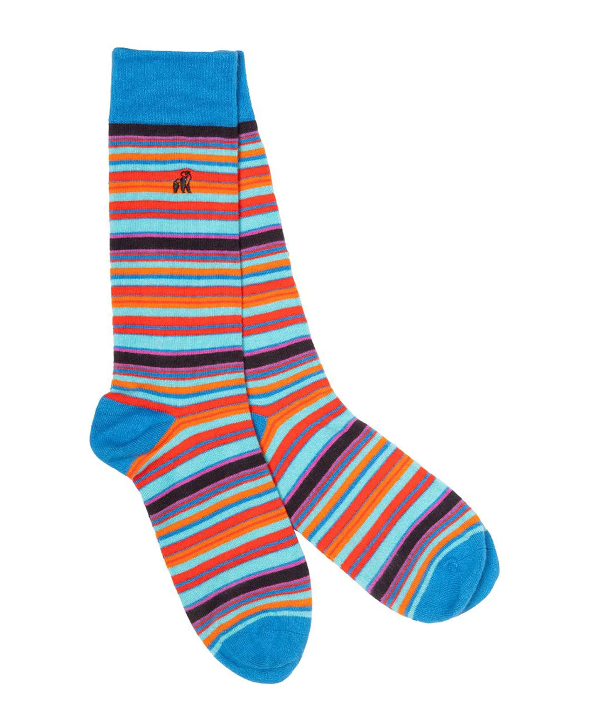 Landmark | Swole Panda Striped Socks in Blue And Red Narrow Striped