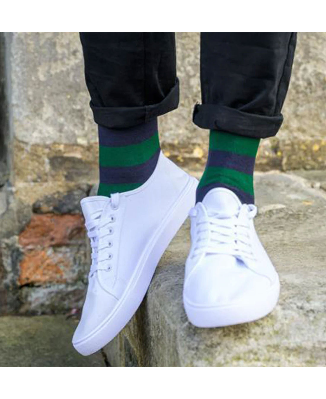 Striped Socks - Green/Navy Striped