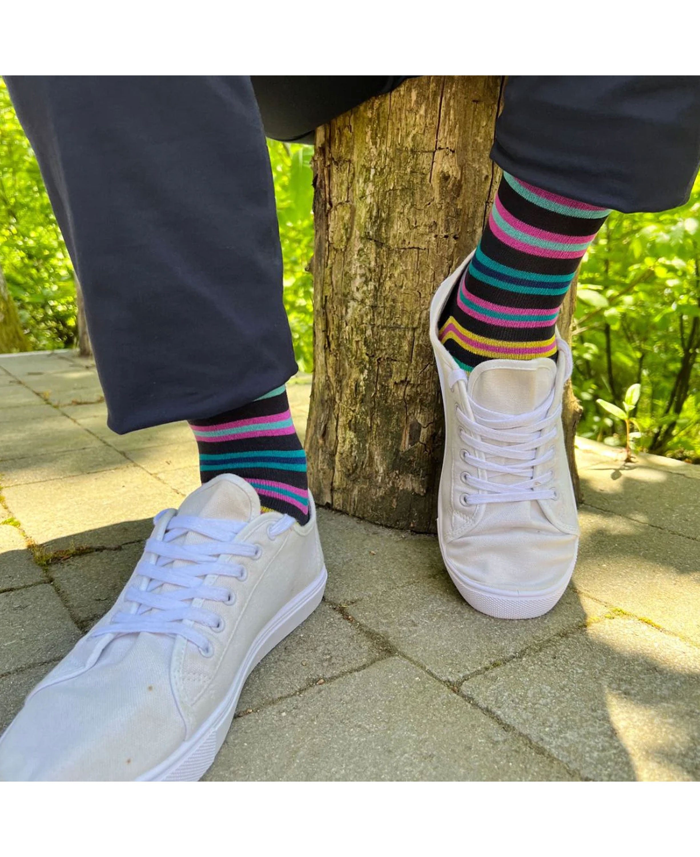 Striped Socks - Navy/Multicolour Fine Stripe
