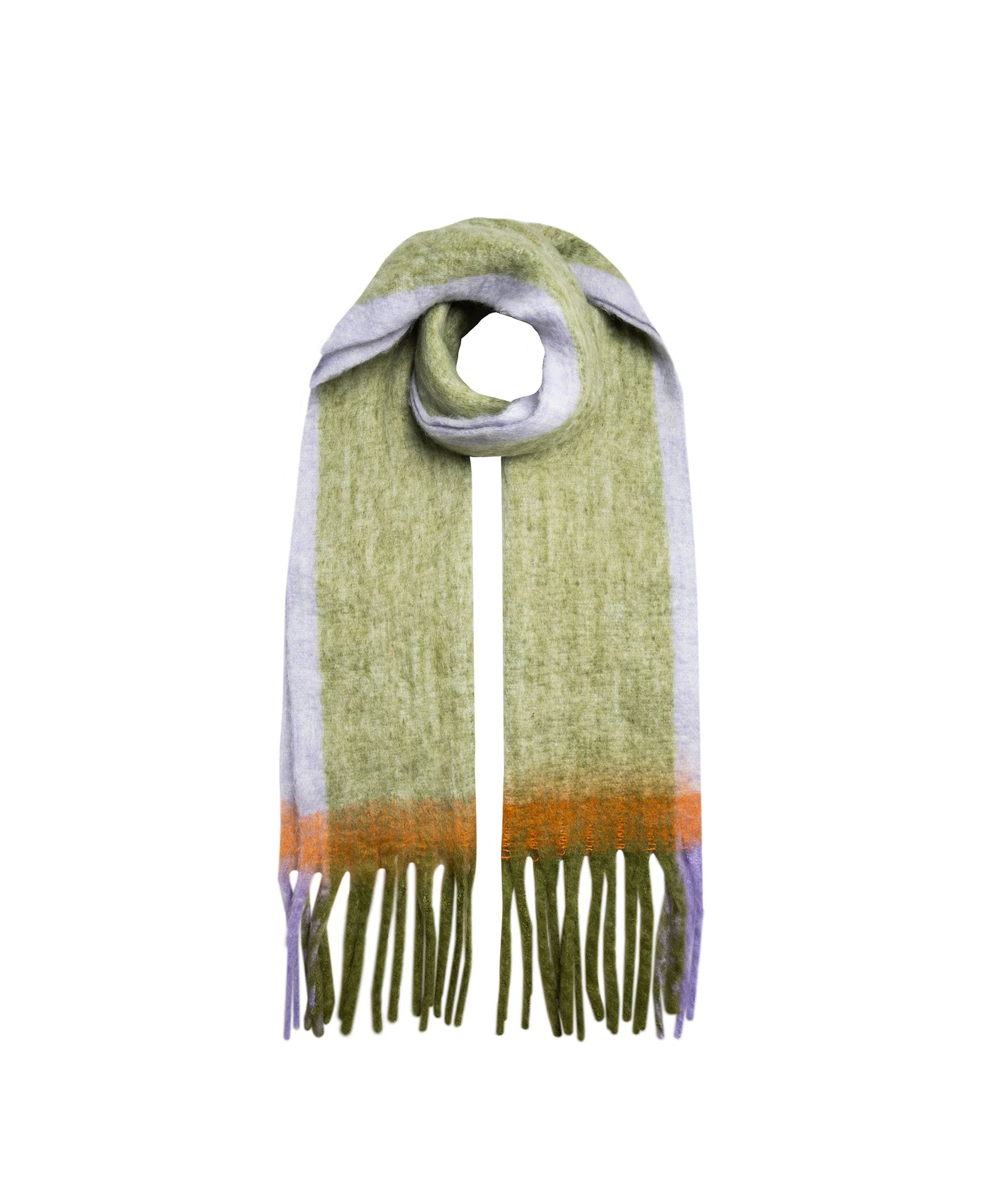 Soft Blanket Scarf With Contrast Edges - Olive/Thistle