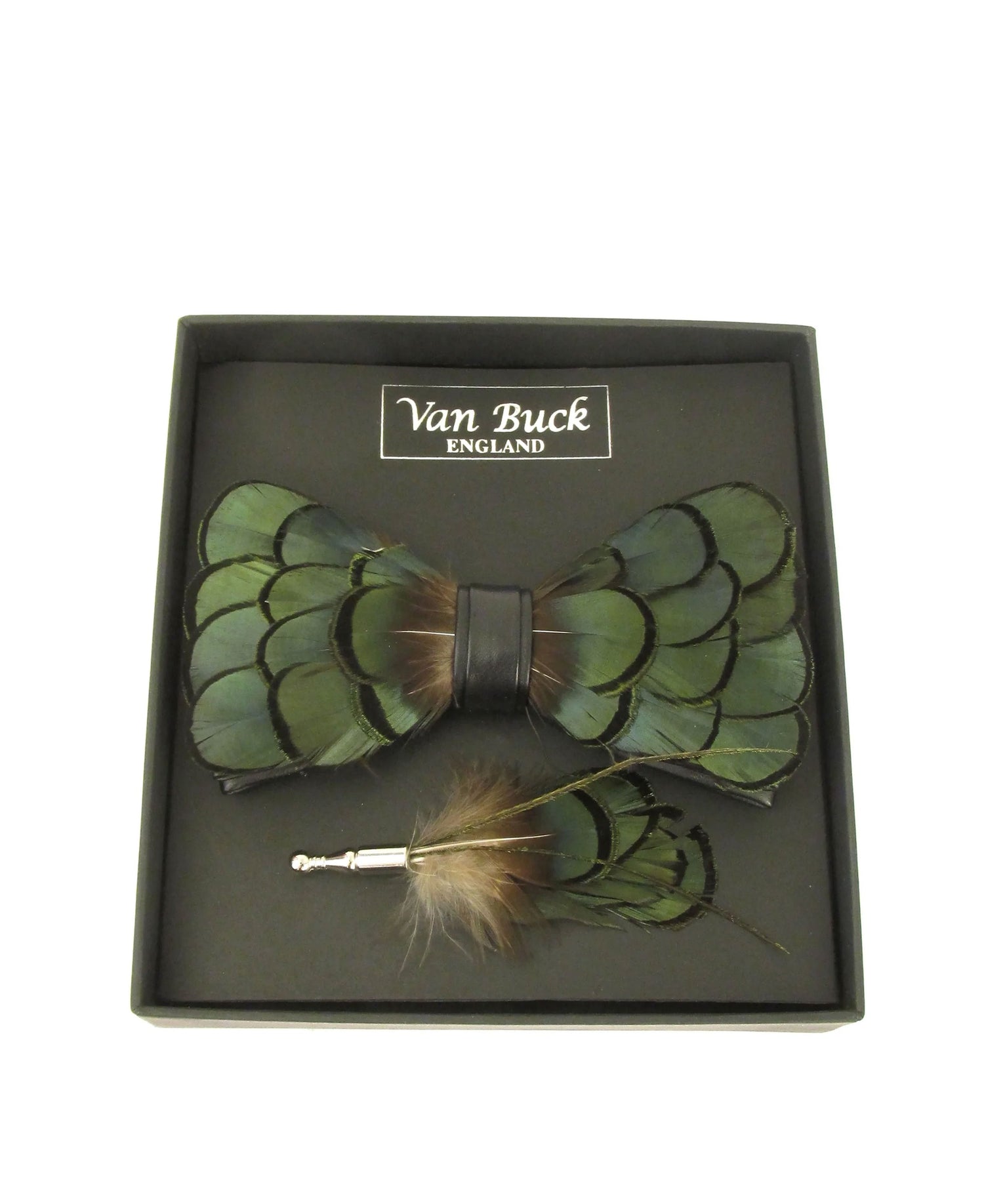 Feather Bow Tie And Lapel Pin - Green Feather
